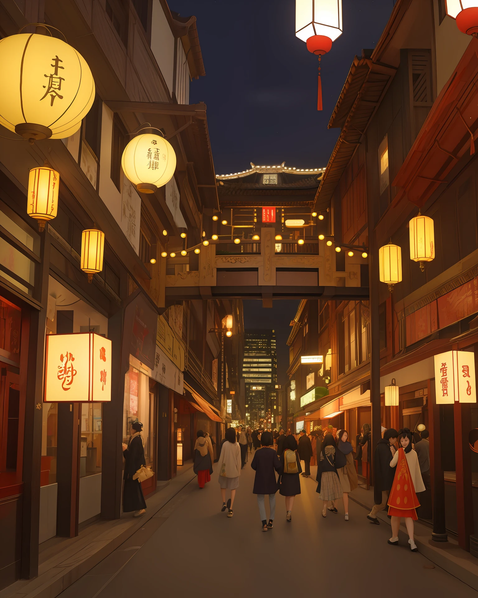 The Great Tang Dynasty，Night Downtown，Kongming Lantern，Lantern，bit girl，the street