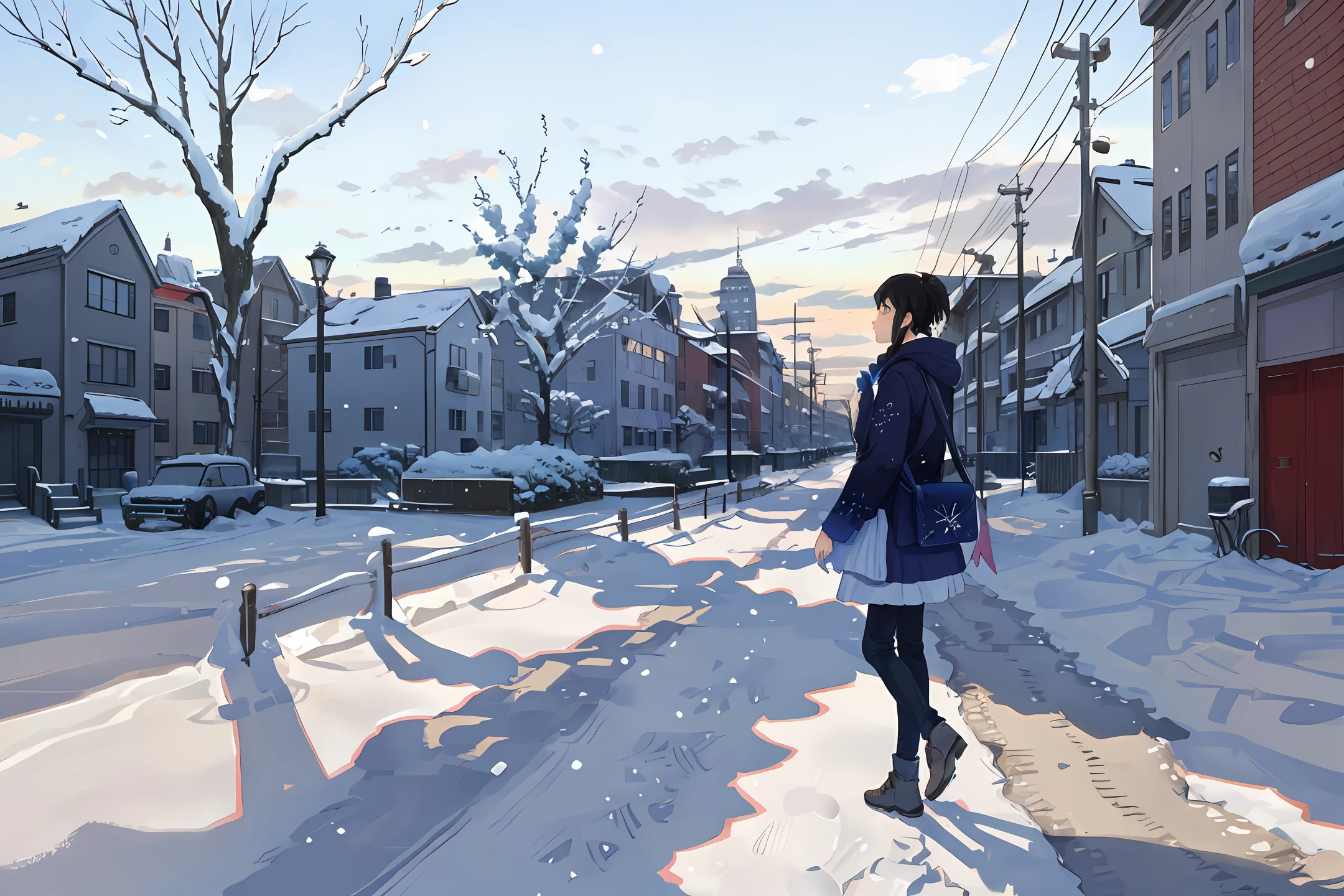 The city is lonely in snow