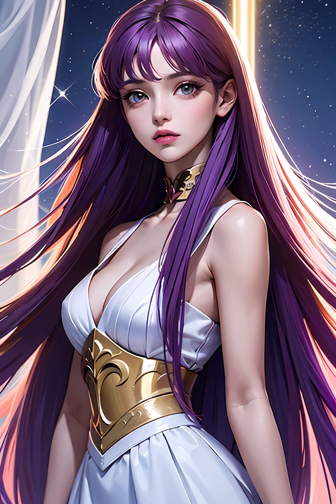 beautiful lighting,best quality,master part,Ultra Highres,fotorrealista,
(macio_luz:1.5),(The lighting),delicate elegance,beleza cativante,Saldo de concurso,Feiticeira, corpo inteiro,
1girl,sozinho,((Seios enormes:1.2)),Kido_Saori,(AtenaPano_armadura:1.1),cabelo de lavanda,(cabelo entre os olhos:1.2),sentado,Olhando para o Viewer,fundo simples,