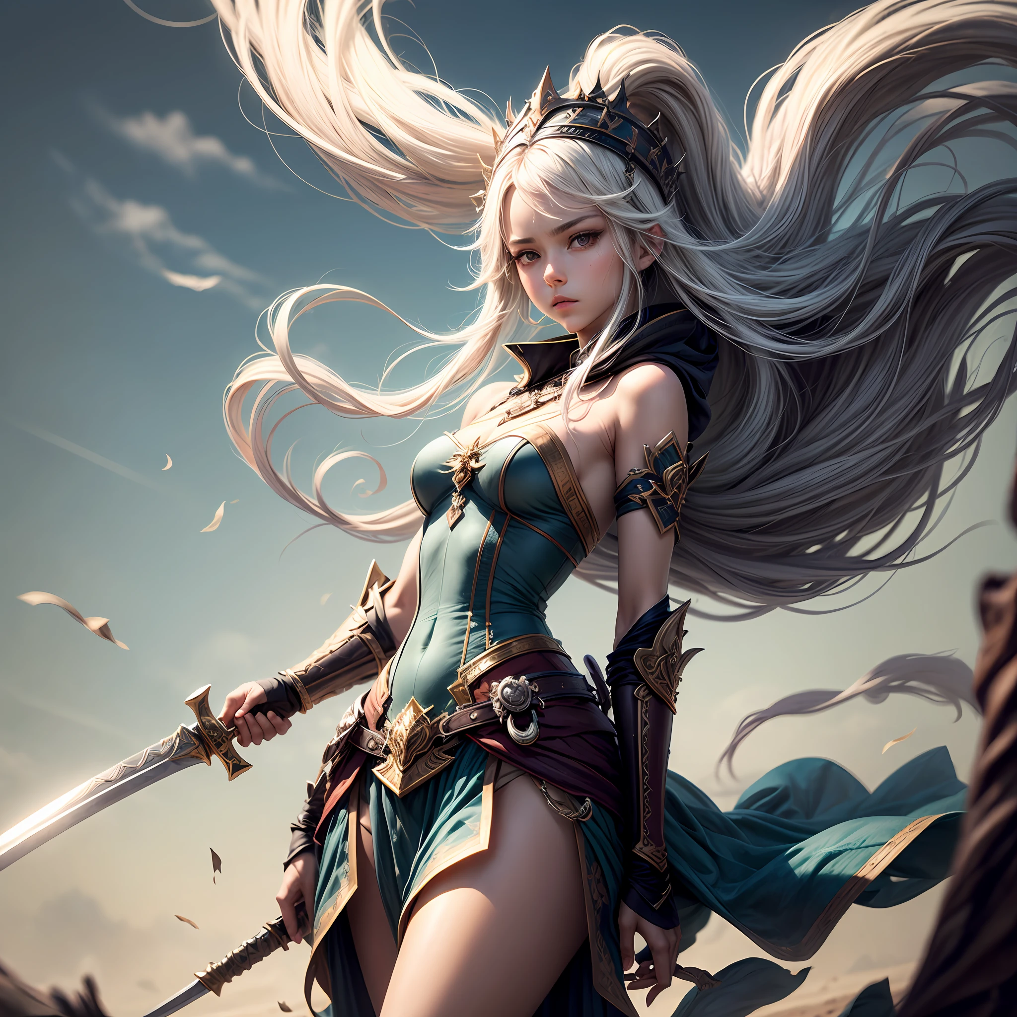 ancient wind,femele,quadratic element,long sword,long whitr hair --auto