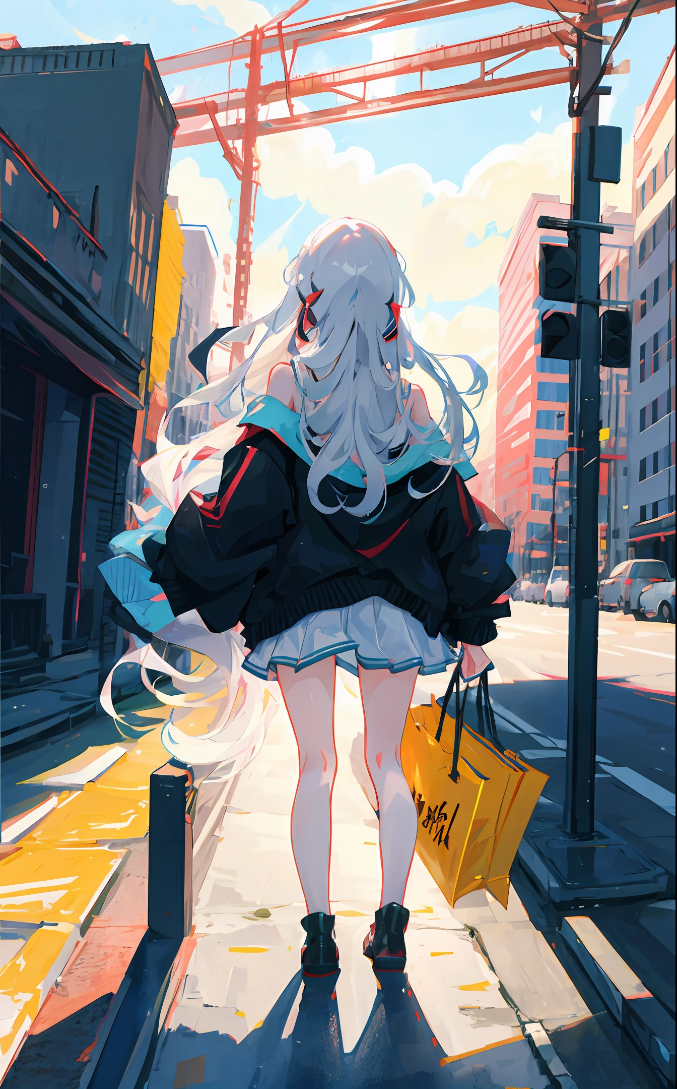 teens girl，long whitr hair，leges，jk，back，adolable，Manteau blanc，Harnes，