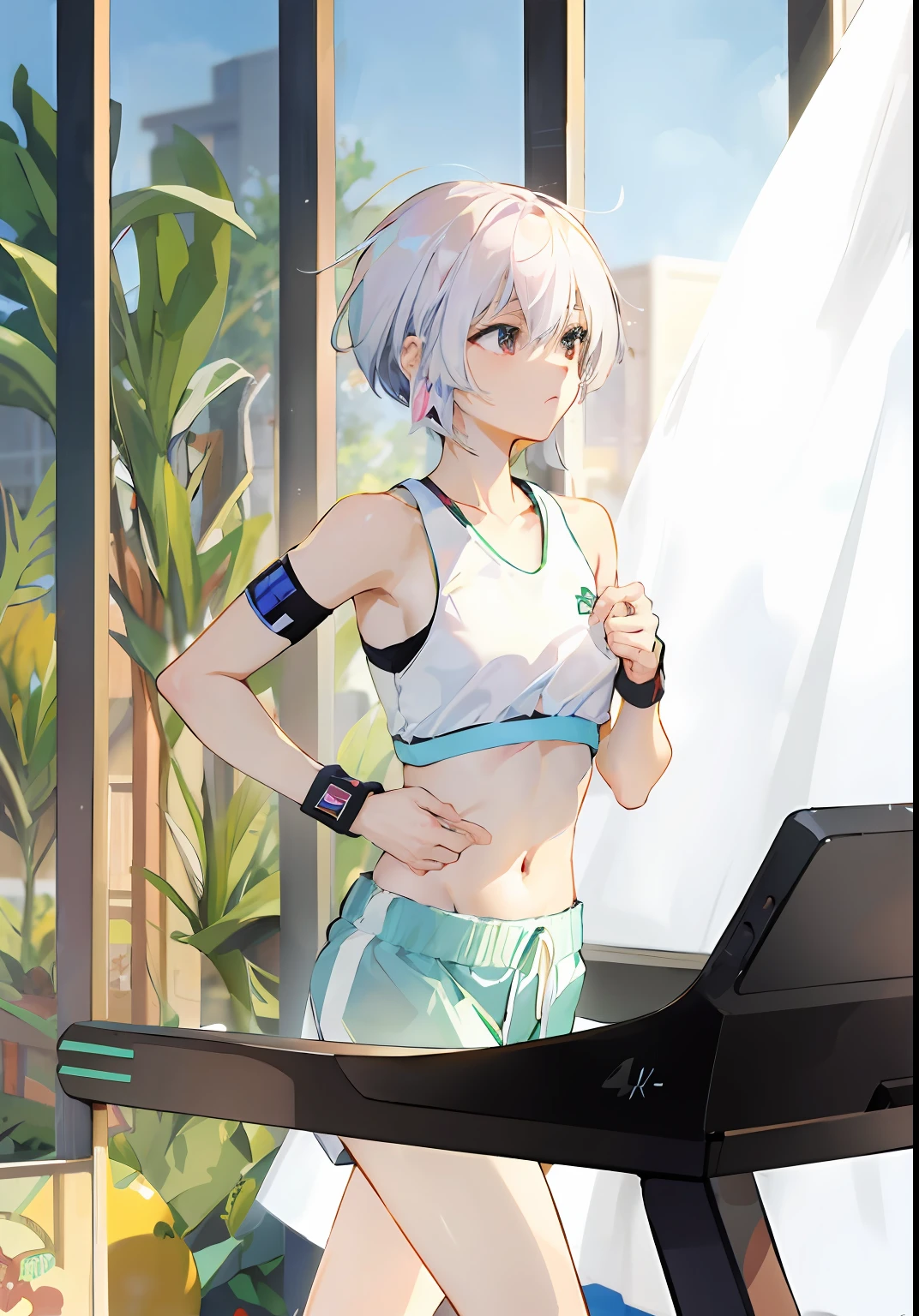 Anime girl running on pedal machine in gym, the anime girl is running, workout, 4k manga wallpapers, Best anime 4k konachan wallpaper, rogue anime girl ayanami rei, as an anime character, style of anime4 K, 2 d anime style, kaworu nagisa, in an anime style, Rei Ayanami,Words and words --auto