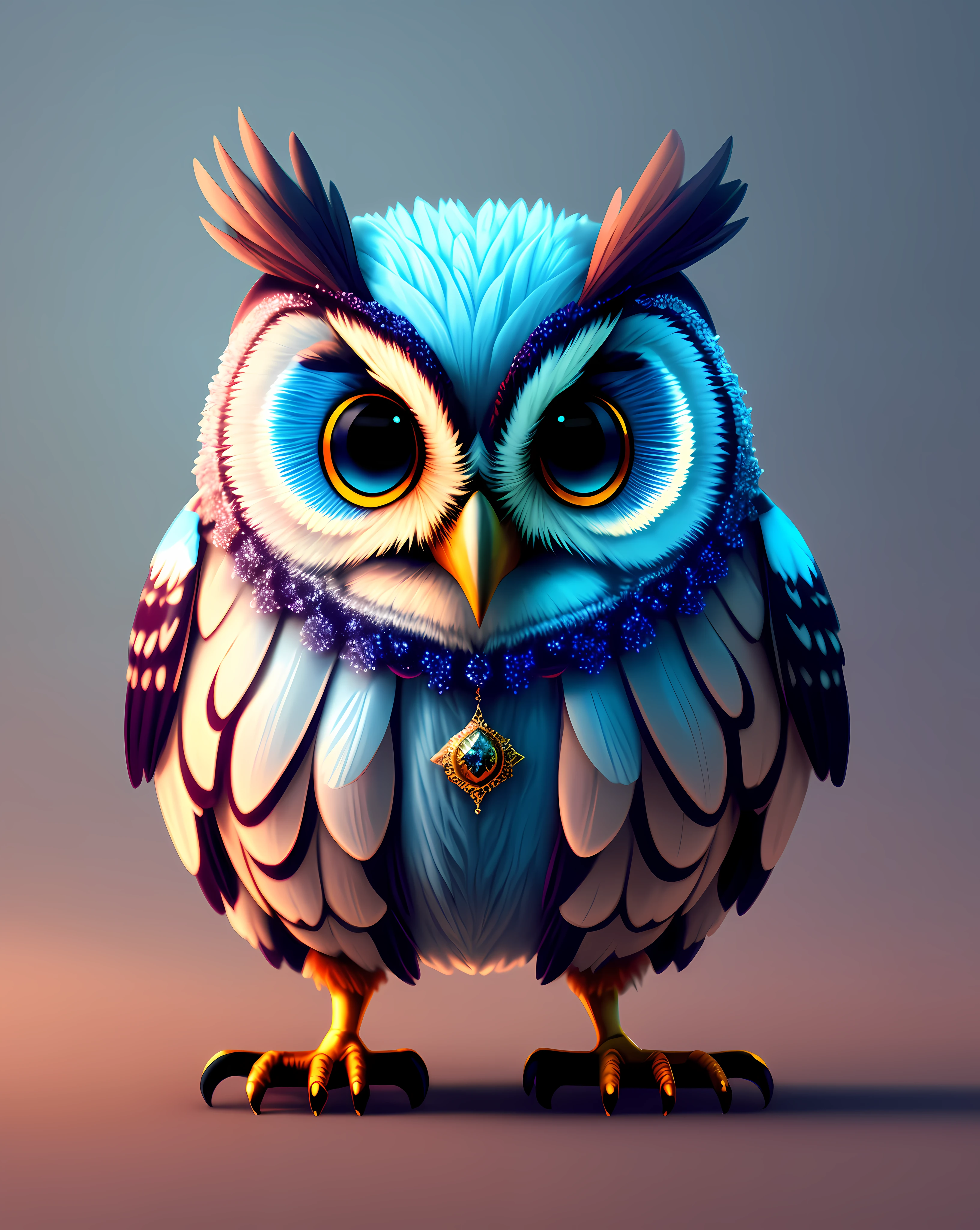 Brightly colored owl with a star on its chest, Hyper-realistic digital photography, Cute owl, Lindo renderizado 3D, Lindo arte digital, 3D render estilizado, Arte renderizado, Estilizado como un renderizado 3D, Radiant owl, Hermosa obra de arte digital, Bright Owl, Arte digital estilizado, 3D estilizado, Arte digital 4K altamente detallado