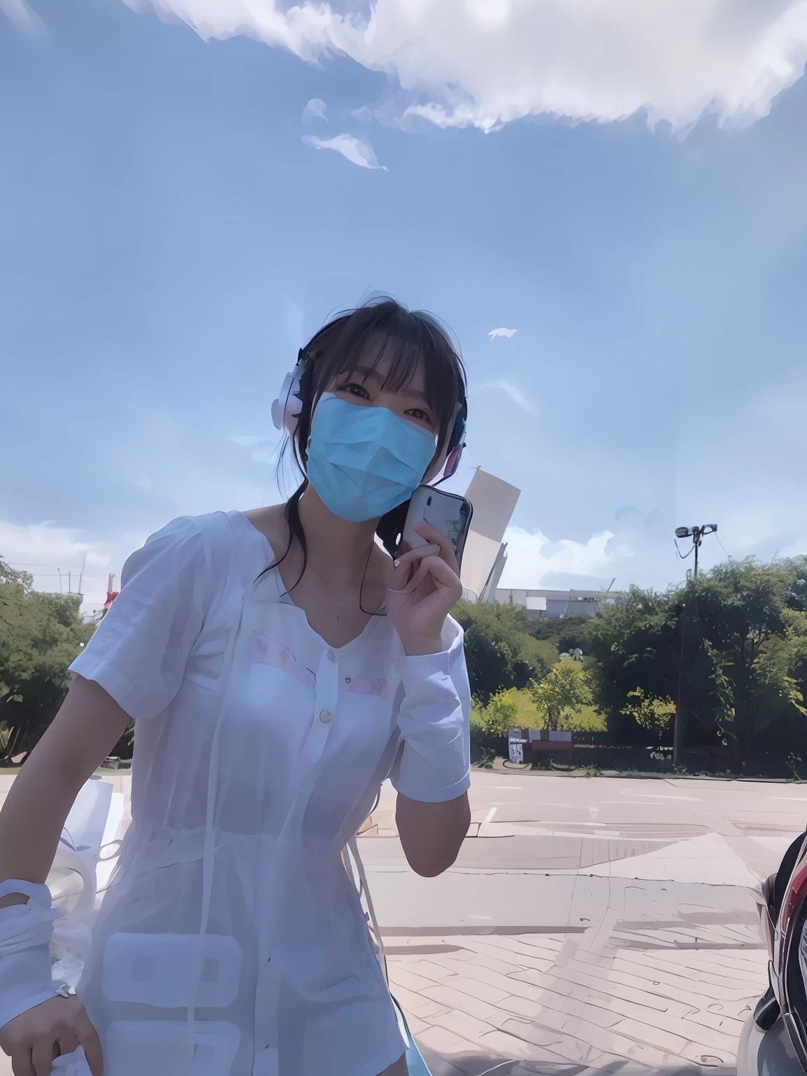 Close-up of a man wearing a hat and headphones, Ruan cute vtuber, with headphone, wearing cat ear headphones, xintong chen, lofi girl aesthetic, with headphone, Inspired by Tang Yifen, lofi-girl, Wearing headphones, inspired by Li Fangying, Inspired by Huang Ji, Inspired by Song Maojin, shaxi