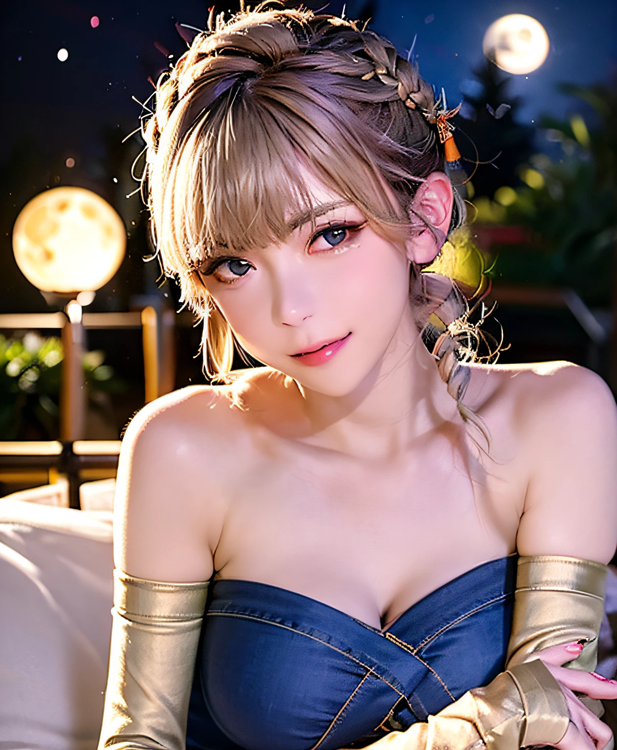 1. Women's Best HD body slim slender beautiful legs, ???????????, cleavage fitness, shiny skin, denim eyes, glowing eyes, pink lips, perfect nose, blonde hair, long bangs, ???? shoulders, perfect face，Nice face，pretty eyes，????? leg，Perfectly drawn hands，Perfectly drawn legs，The barefoot，Perfectly drawn feet，ellegance，unwind，Hair decoration，Orange Japanese kimono，Japan countryside，mont，rivulets，the trees，fresh flowers，lawns，natta，themoon，As estrelas，bru，with her mouth open，ssmile，delight，fire works，looking at viewert，Victory gesture，Close the left eye，origen，abs