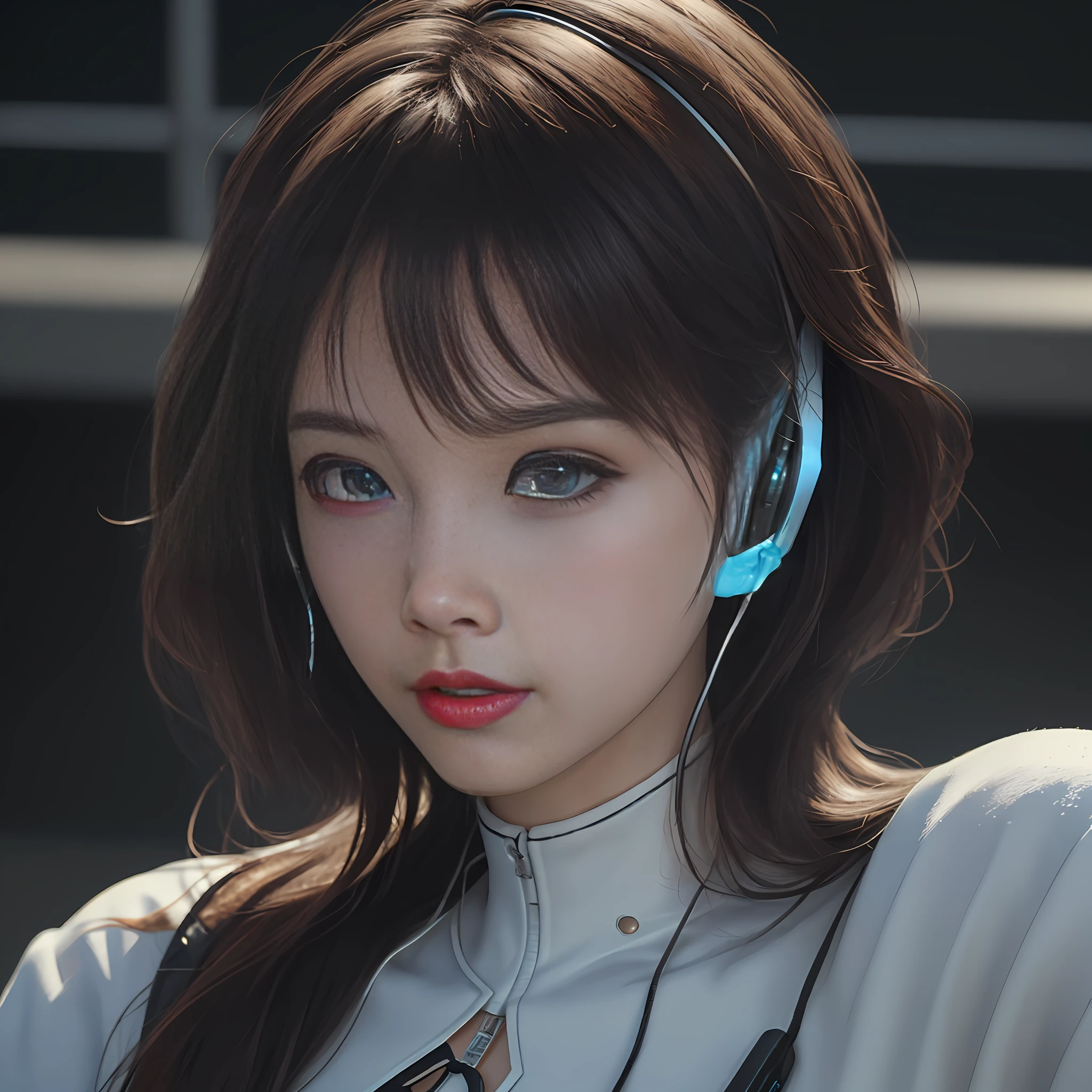 RAW, (8k, best quality, masterpiece: 1.2), (complex detail: 1.4), (photorealism: 1.4), octane rendering, complex 3d rendering super fine, studio soft light, edge light, vibrant detail, super fine, (realistic skin texture: 2), beautiful delicate face, beautiful delicate eyes, extremely detailed CG uniform 8k wallpaper, makeup, (perfect anatomy), (epic), (masterpiece, top quality, best quality, official art, Aesthetics and aesthetics: 1.2), very detailed, colorful, highest detail (super detail)), (highly detailed CG illustration), (very delicate and beautiful), (viewed from the side), cinematic light, city, 1 girl, solo, headphones, cyberpunk