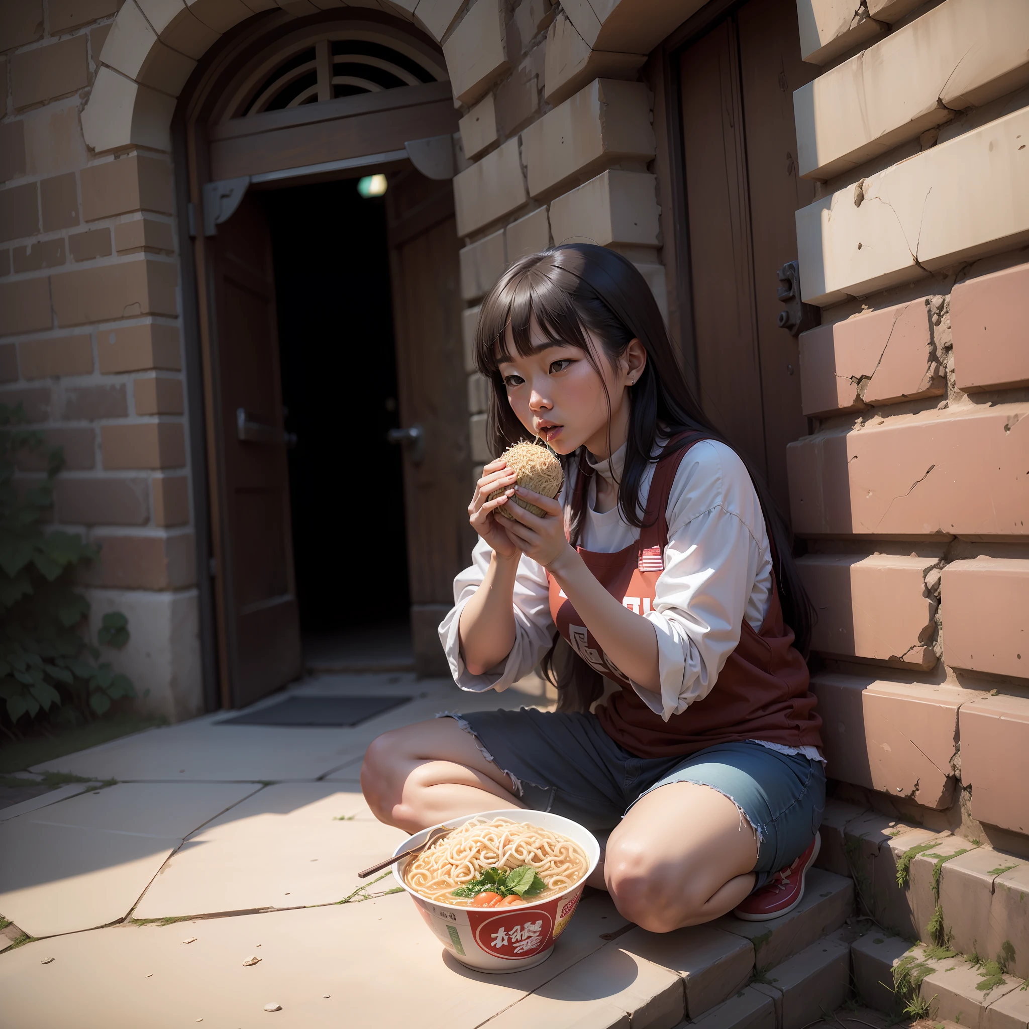 Americans eat instant noodles on the Great Wall --auto