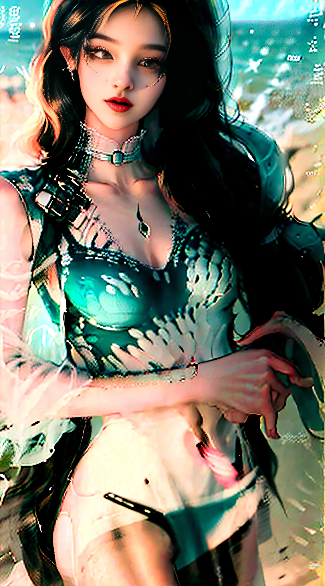 sandbeach,Beautuful Women,Sexy figure, exquisite details,Long-haired black hair --auto