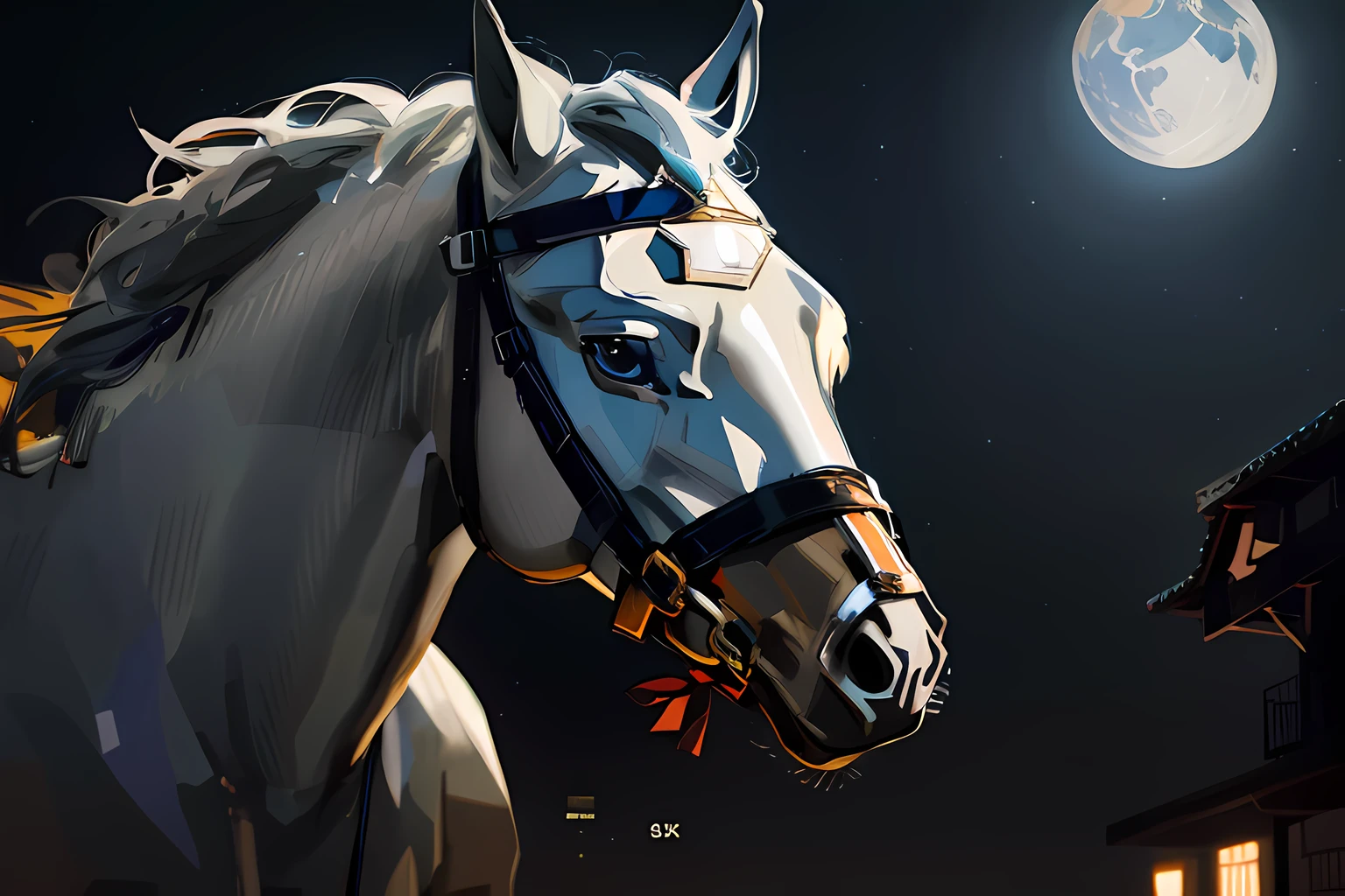 there is a white horse with a bridle on it's head, horse in costume astronaut, horse racing concept art, an all white horse, high contrast hyperrealism 8k, digital horse, made with unreal engine, hyperreal highly detailed 8 k, fantasy style 8 k octane render, anthropomorphic horse, rendered in 8 k unreal engine, white horse