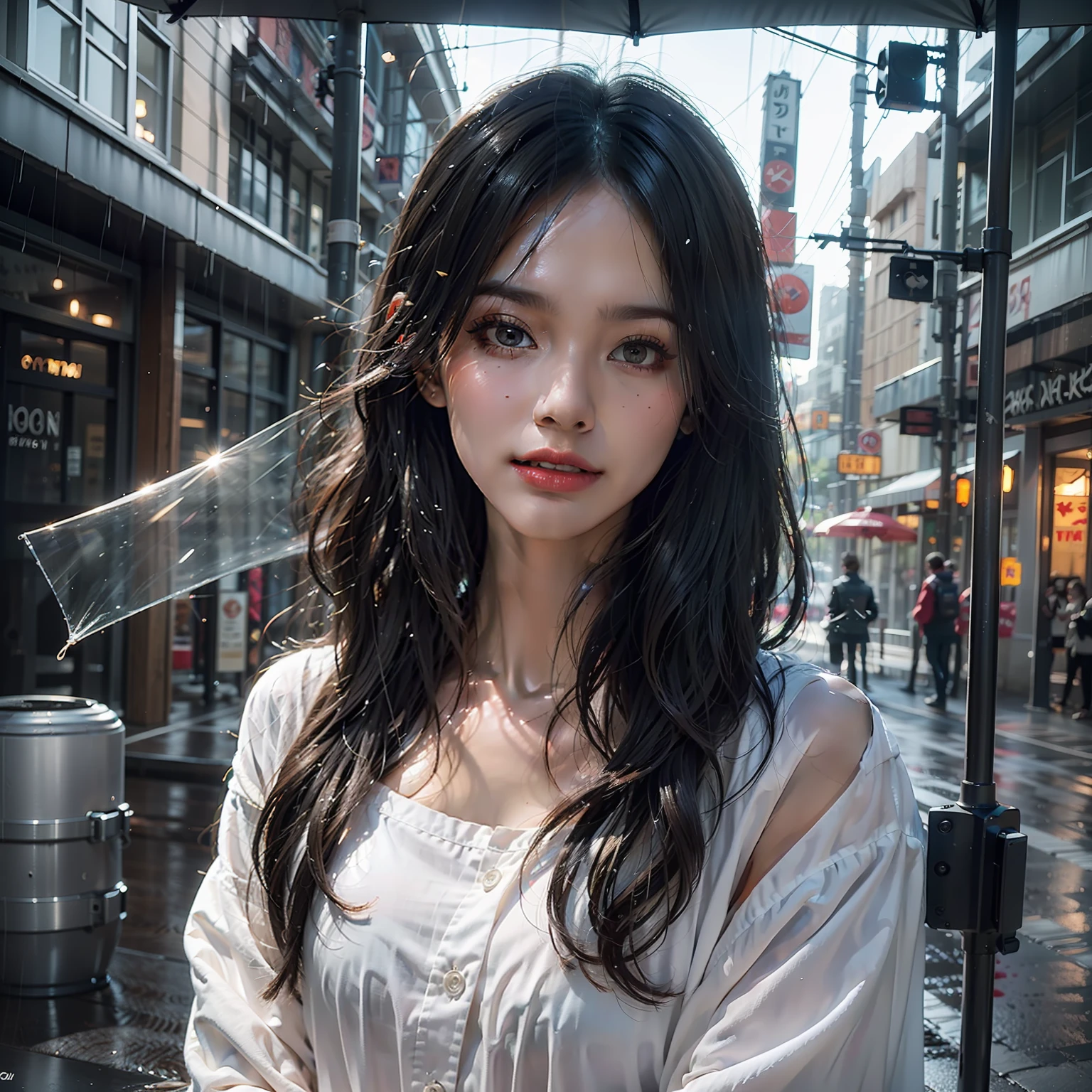 (masterpiece, best quality, ultra-detailed, best shadow), (detailed background, dark fantasy), (beautiful detailed face), high contrast, (best illumination, an extremely delicious and beautiful), ((cinematic light)), colorful , ultra-detailed, dramatic lighting, intricate details, (1 girl, solo, black hair, sharp face, low double ponytail, red eyes, hair between eyes, dynamic angles), blood splatter, character spinning around black light, depth of field, black light particles, (broken glass), magic circle,