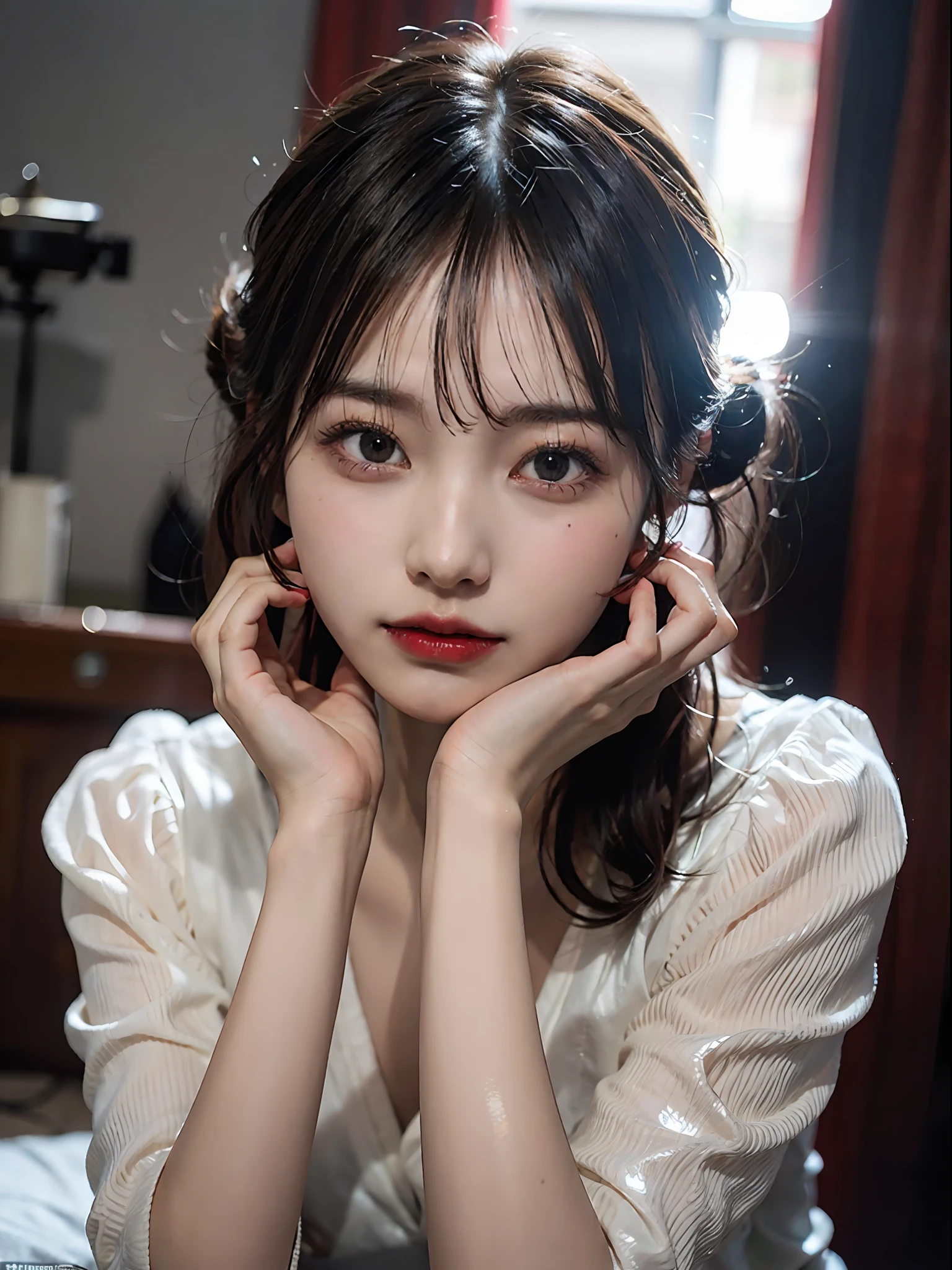 best qualtiy,tmasterpiece,超高分辨率,realisticlying,RAW photogr,Kizi,silber hair,Formal Updo,shiny skins,dramatic lighting,Korea,Raised sexy