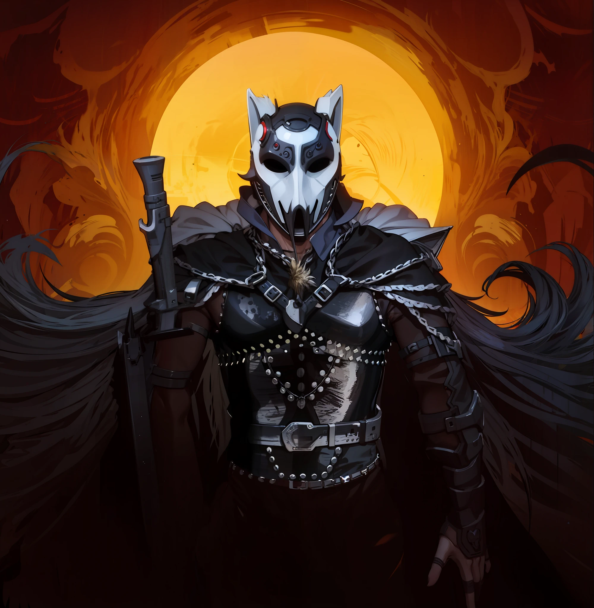 Lobo de metal, segurando uma espada,4k, olhos vermelhos, armadura negra