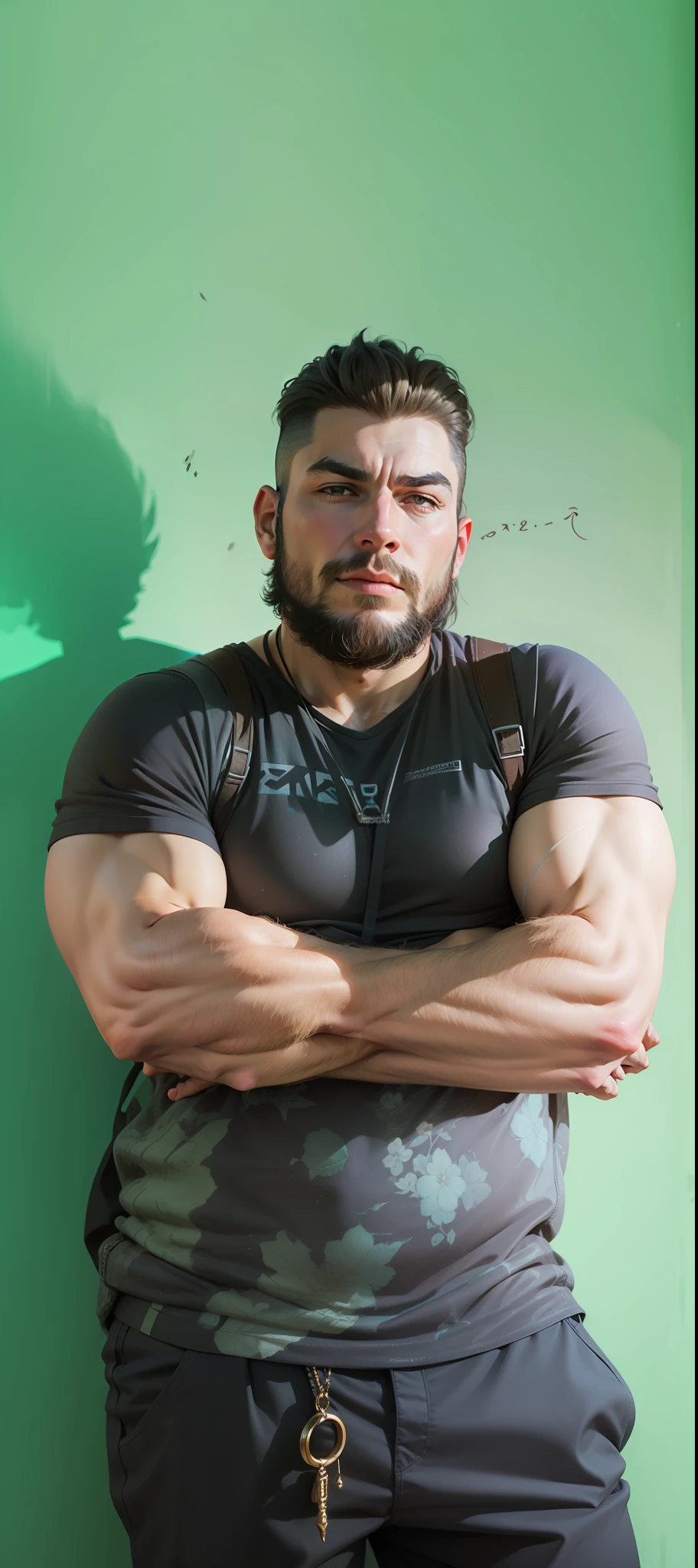 Man with arms crossed with realistic colorful futuristic style