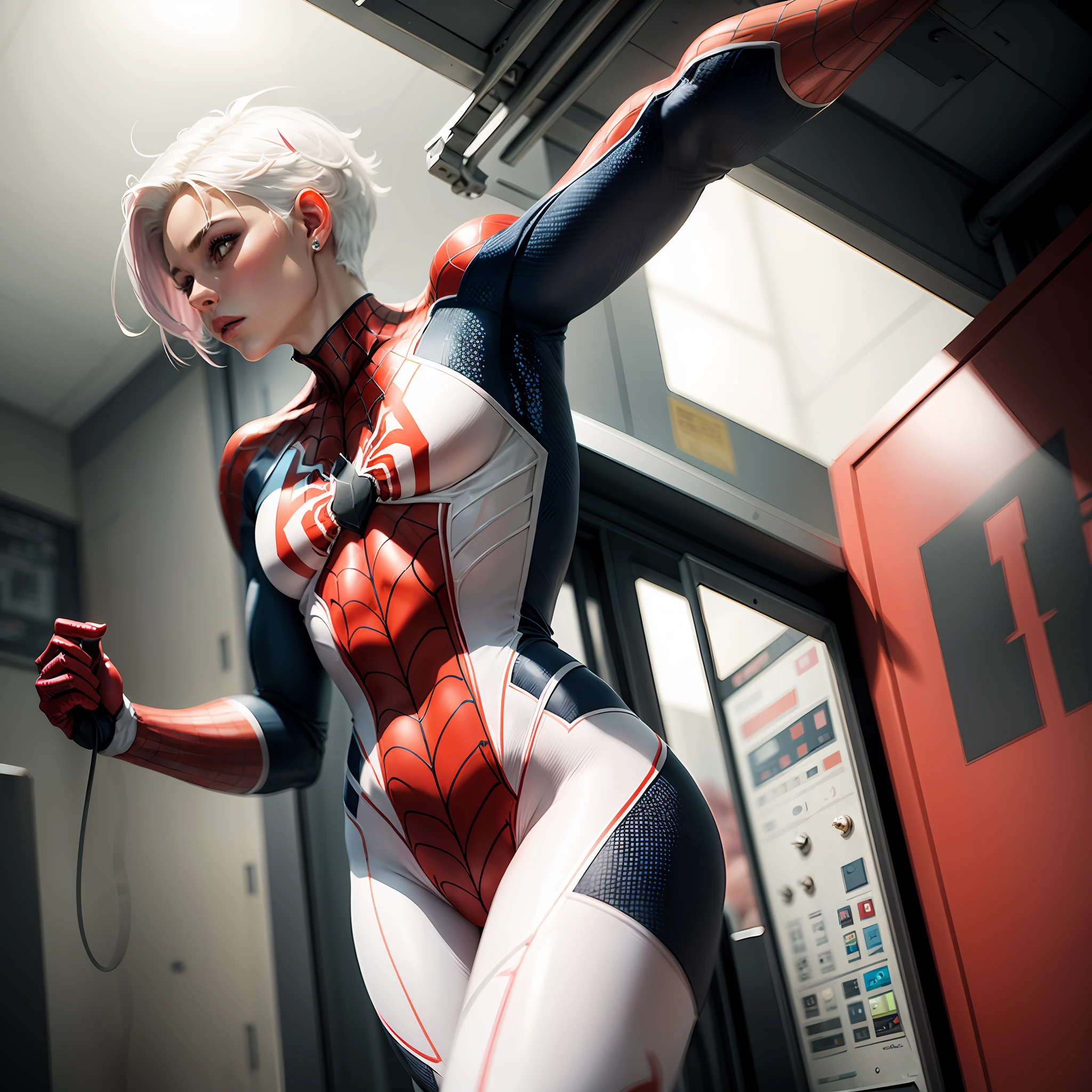 Spidey,femele,White with pink,tightsuit,with short white hair --auto