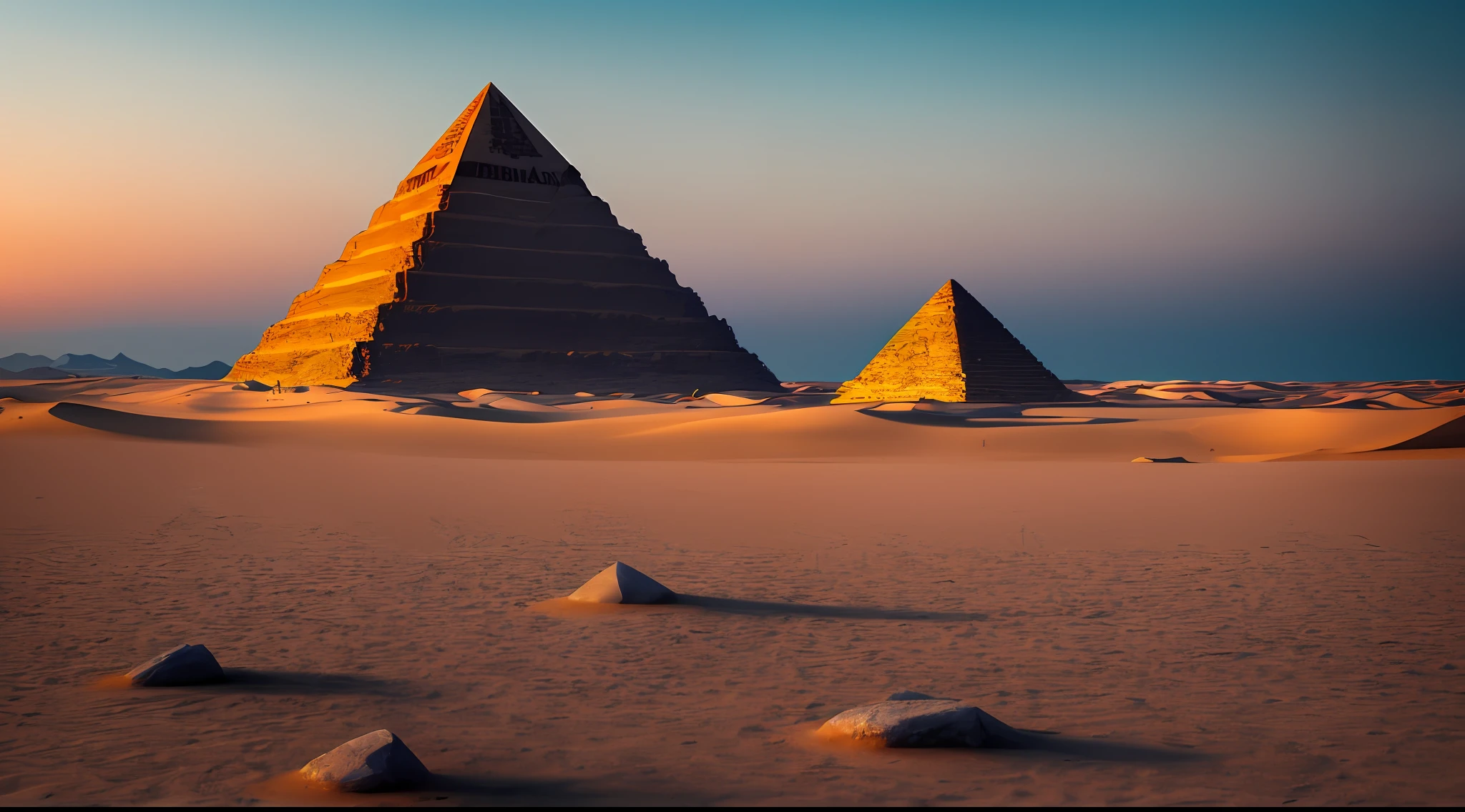 PYRAMID floating in the air, cielo con sol brillante,INCRUSTADAS PIEDRAS PRESIONSAS sin nubes, flota sobre un desierto, mejor calidad, alta calidad, fondo de pantalla CG extremadamente detallado 8k, Award-winning photography, Bokeh, profundidad de campo, HDR, flowering, chromatic abberation, fotorrealista, extremadamente detallado, tendencia en artstation, tendencia en CGsociety, intrincado, alto detalle, dramatic, arte a mitad de viaje, volumetric illumination (((vibrante, fotorrealista, realista, dramatic, foco nítido, 8K))) --auto