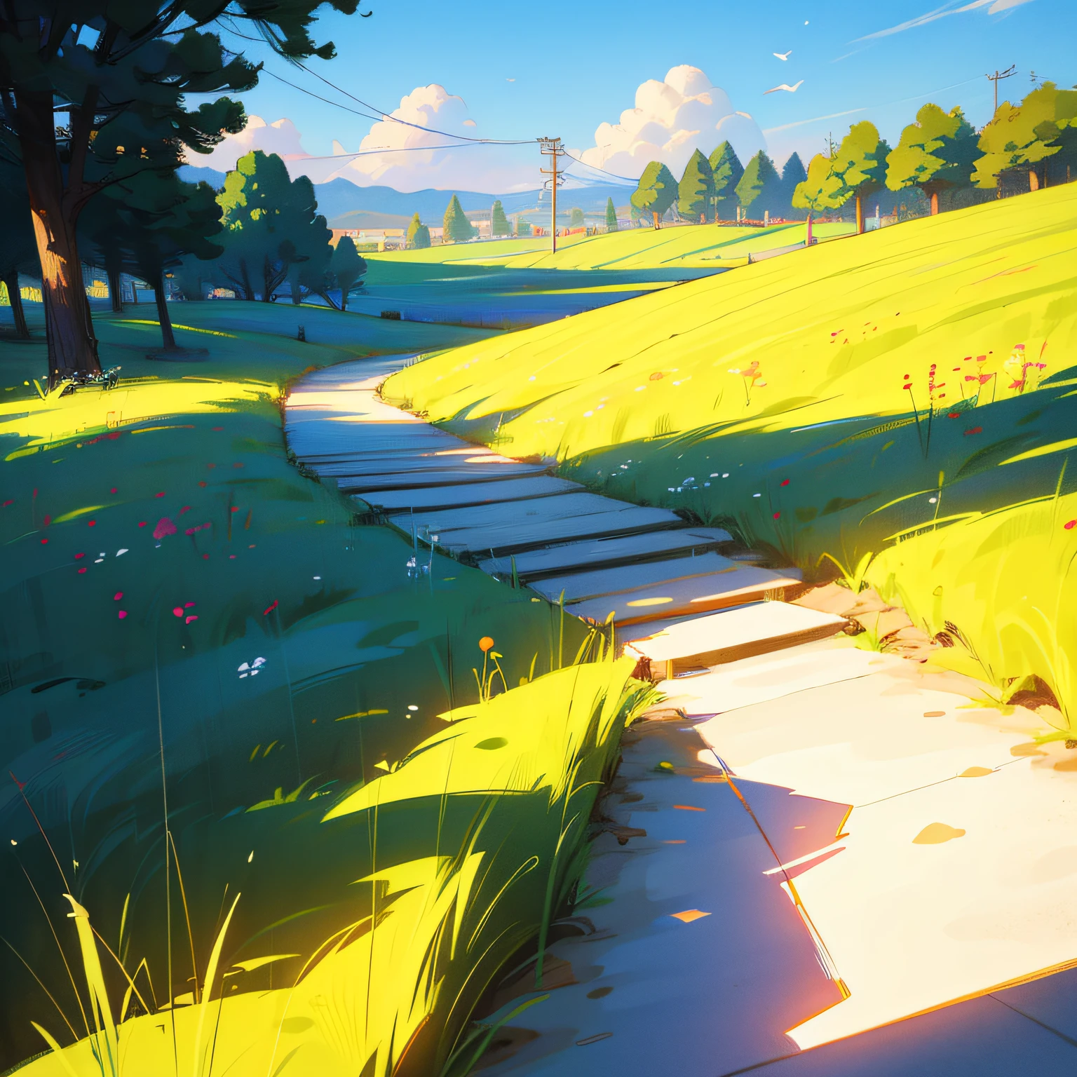 Make colorful pictures、 Dopamine summer theme landscape design - bright，Ultra-high quality，Hyper-realistic，夏天