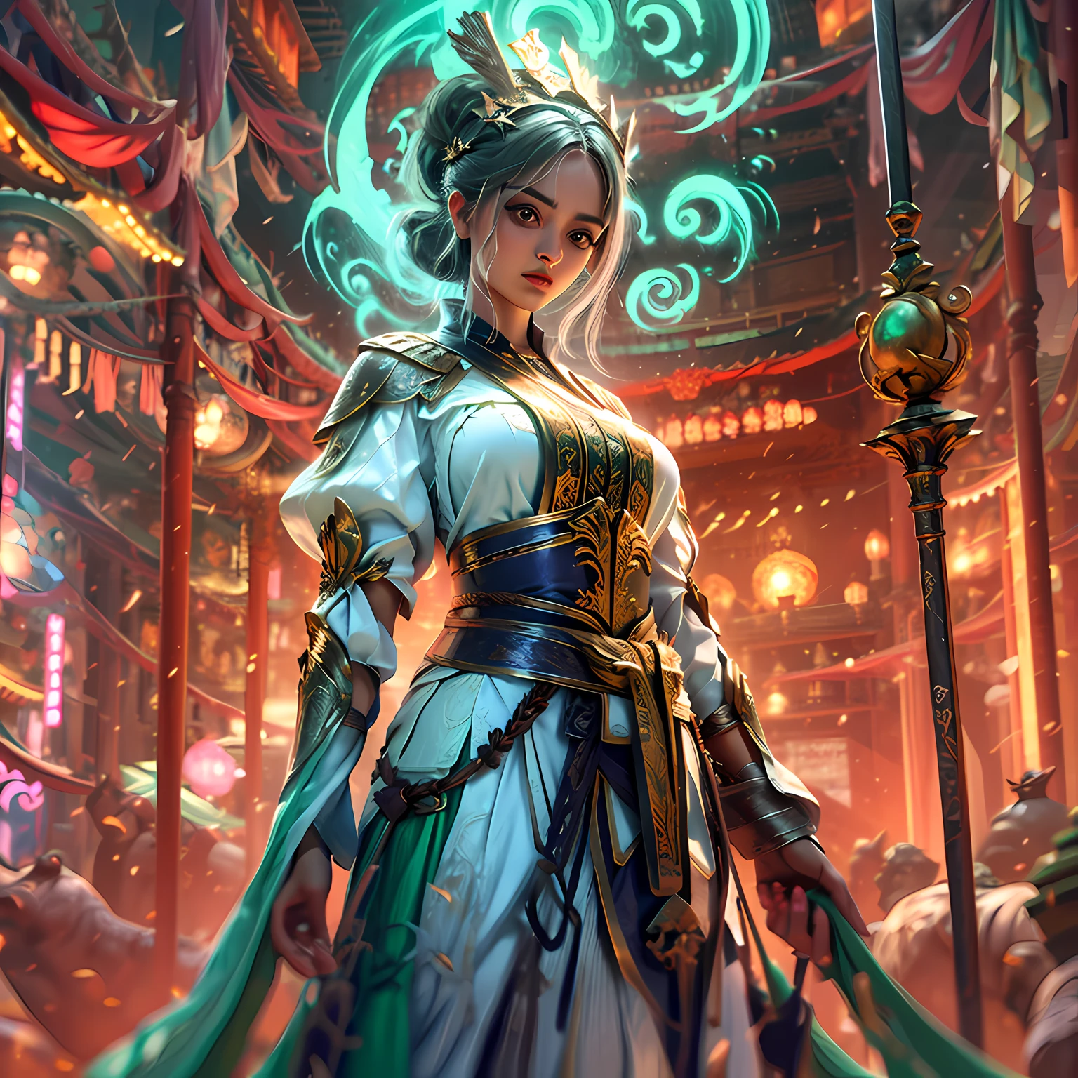 A beautiful woman standing in magical forest