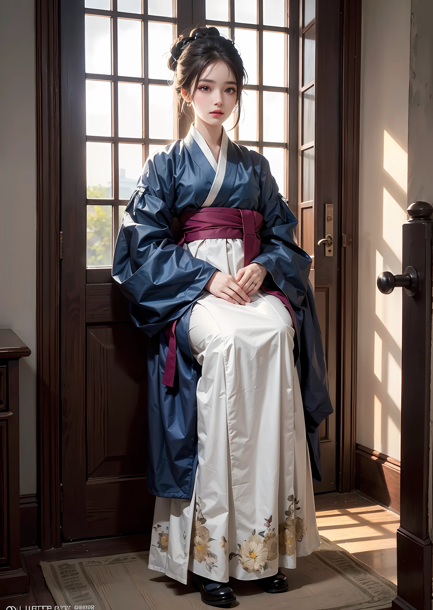 best quality,masterpiece,illustration,an extremely detailed and beautiful,extremely detailed,CG,unity,8k wallpaper,Amazing,finely detail,master,best quality,official art,extremely detailed CG unity 8k wallpaper,absurd,unbelievable Ridiculous, huge file size, super detailed, high resolution, very detailed, beautiful detailed girl, very detailed eyes and face, beautiful detailed eyes, light on face, (Hanbok: 1.1), 1girl, full body, full body Photo, ru_qun