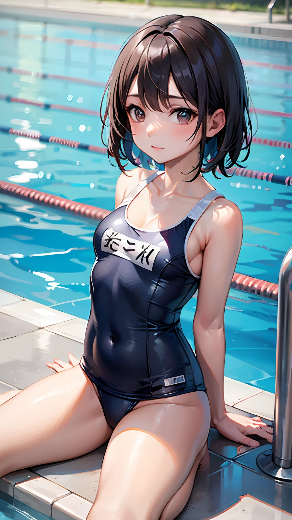 Transcendent Cute Girl, School Swimsuit, 25 Meter Pool, in poolside