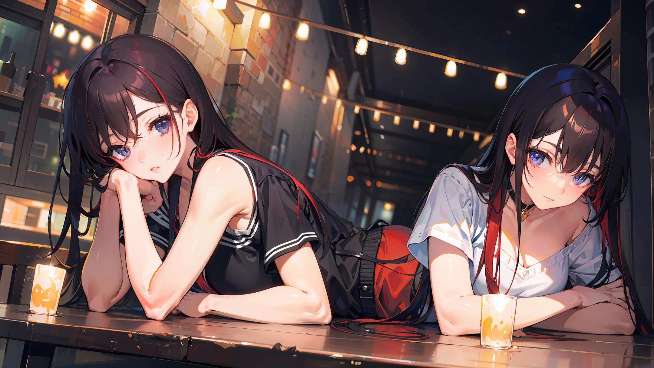 high-school，dishiveredhair，largeeyes，Lie down on the table，warm lights