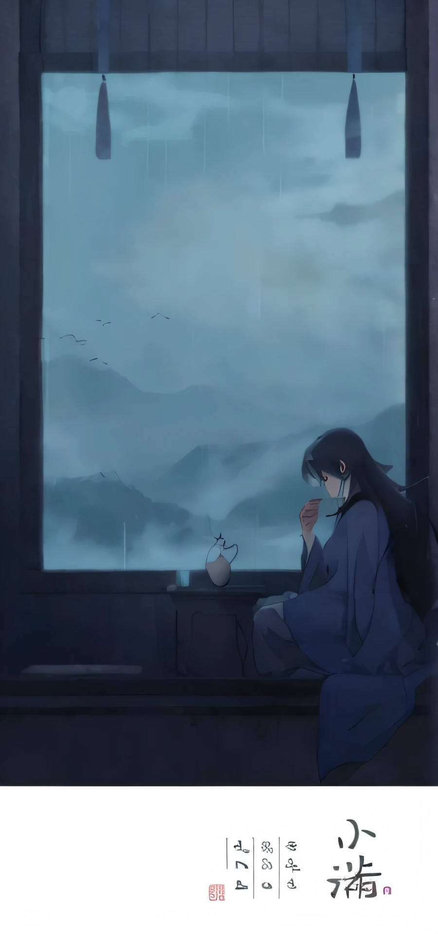 A woman sitting in front of a window watching an anime scene with a sea view, Atmospheric anime, anime beautiful peace scene, beautiful anime scenes, anime atmospheric, korean art nouveau anime, screenshot from guro anime, screenshot from the anime film, conrad roset and makoto shinkai, anime film still, in style of kyoto animation, anime scene