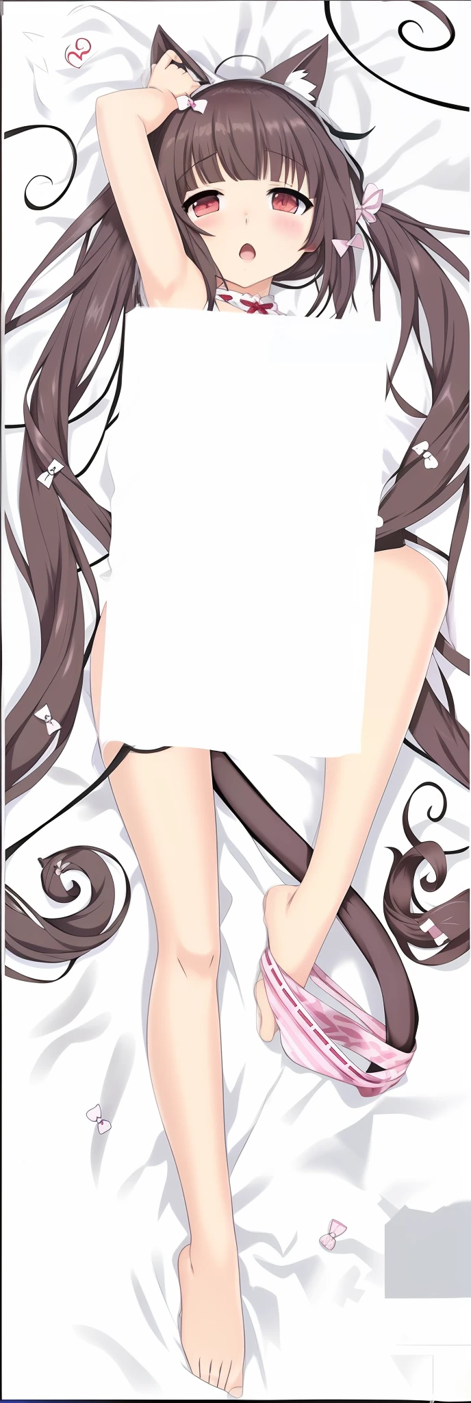 Anime girl lying on bed,Wearing white sheets and a cat hat, anime frames, An anime cover, anime barbie in white stockings, pin on anime, anime woman fullbody art, Anime girl with long hair, ahegao face, anime movie frame, makise kurisu, ecchi anime style, seductive anime girls, anime barbie in white, (Anime girl)