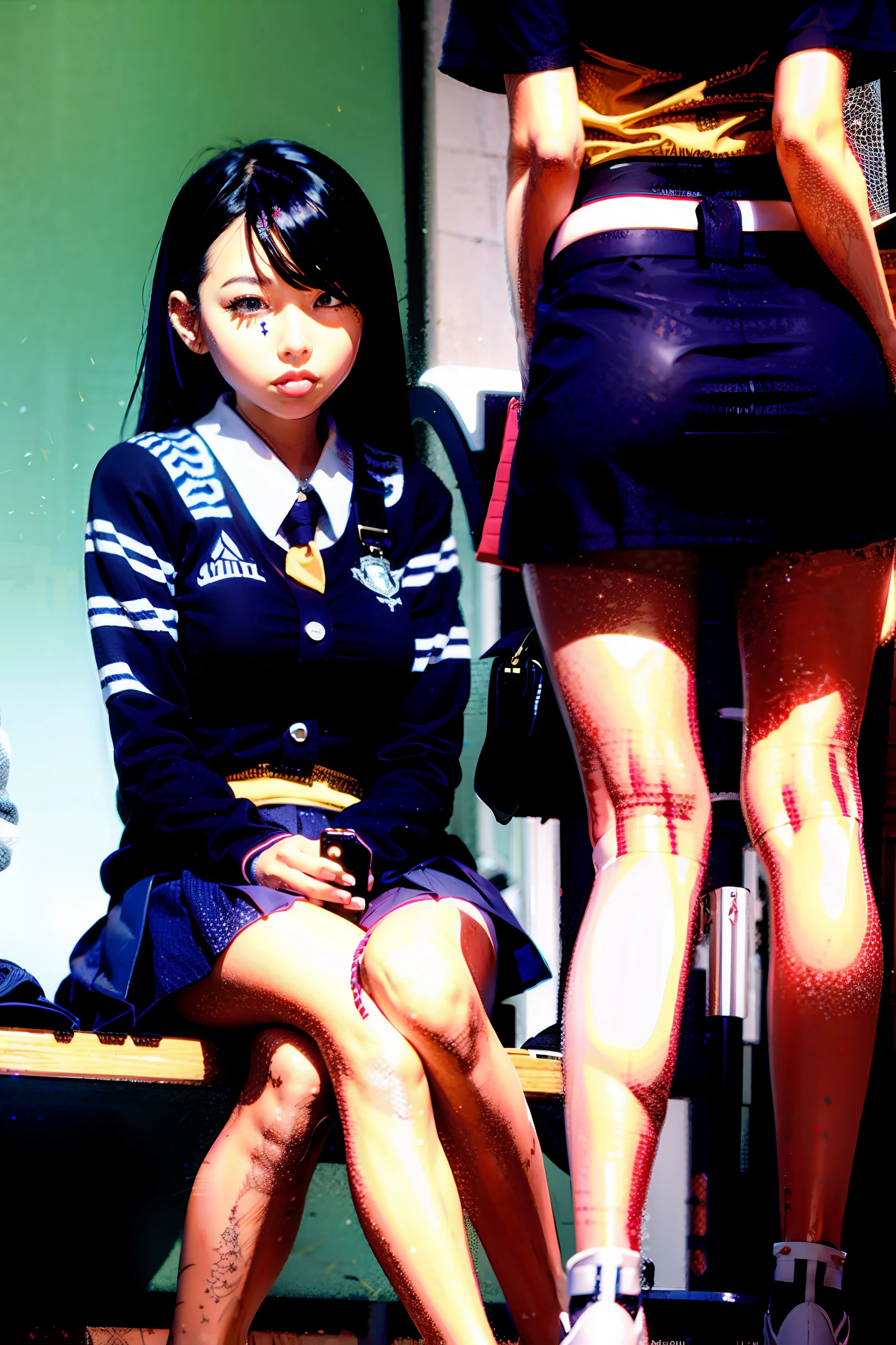 schoolgirls，short  skirt，long leges，Pure desire，Sat down，The shirt