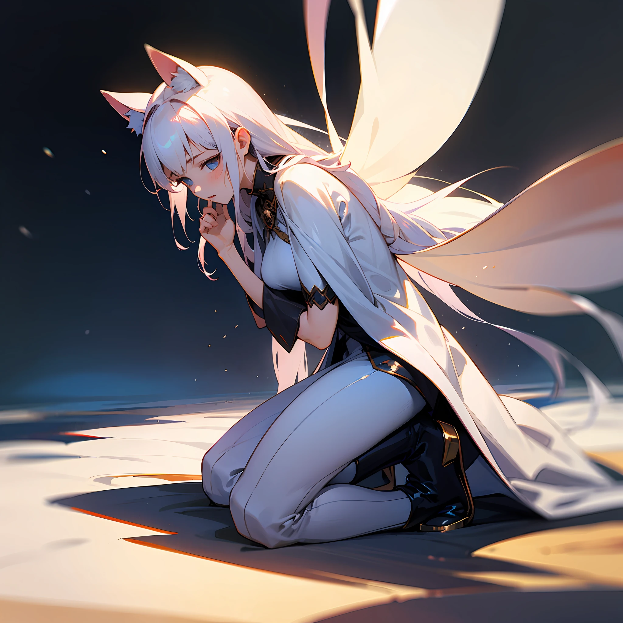 Lori kneeling in white silk animal ears --auto