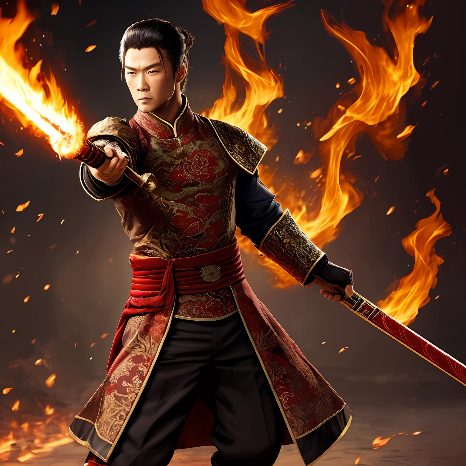 Brocade Yiwei,Handsome,realisticlying,Saber with fire --auto