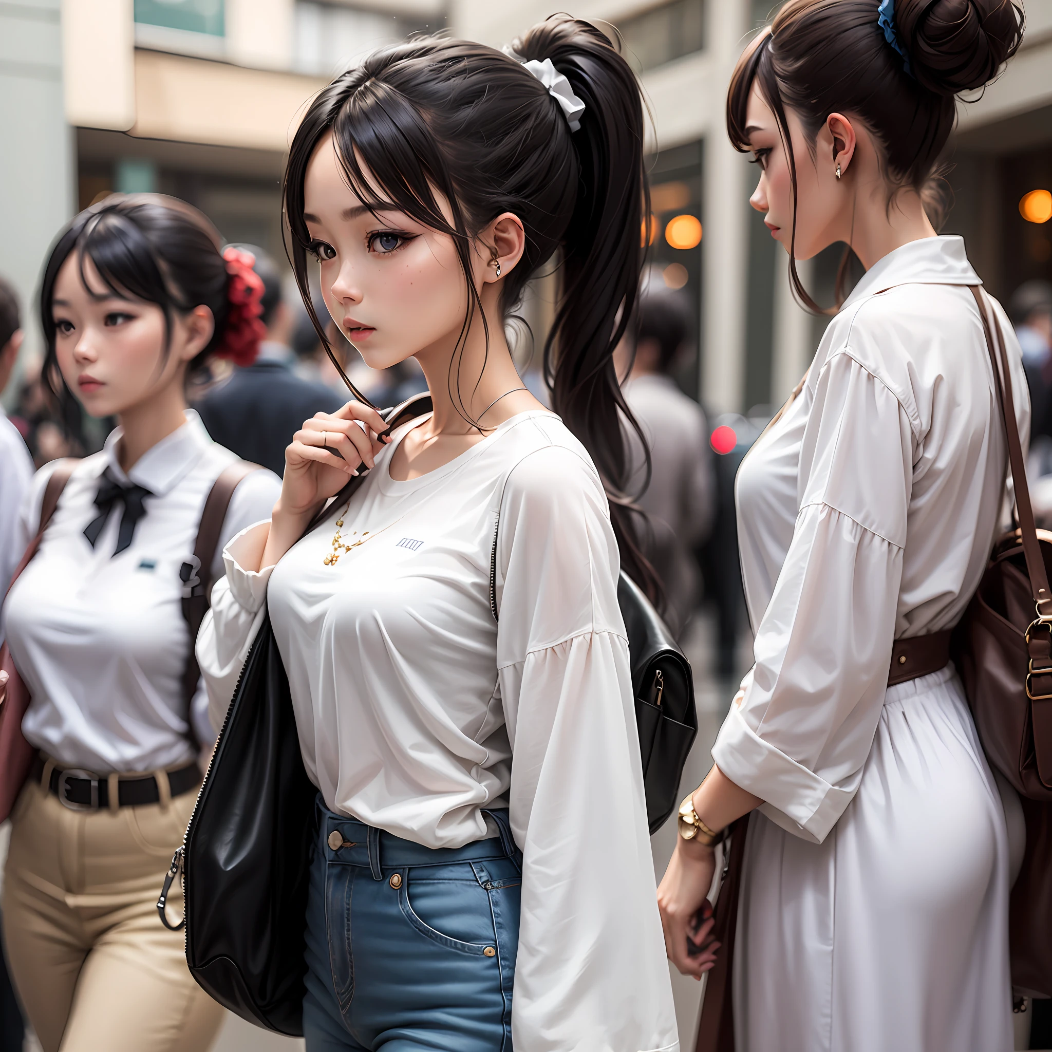 White clothes,High ponytail, --auto