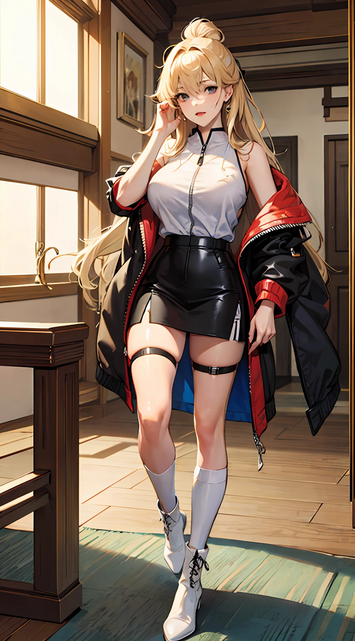 Over the knee white silk