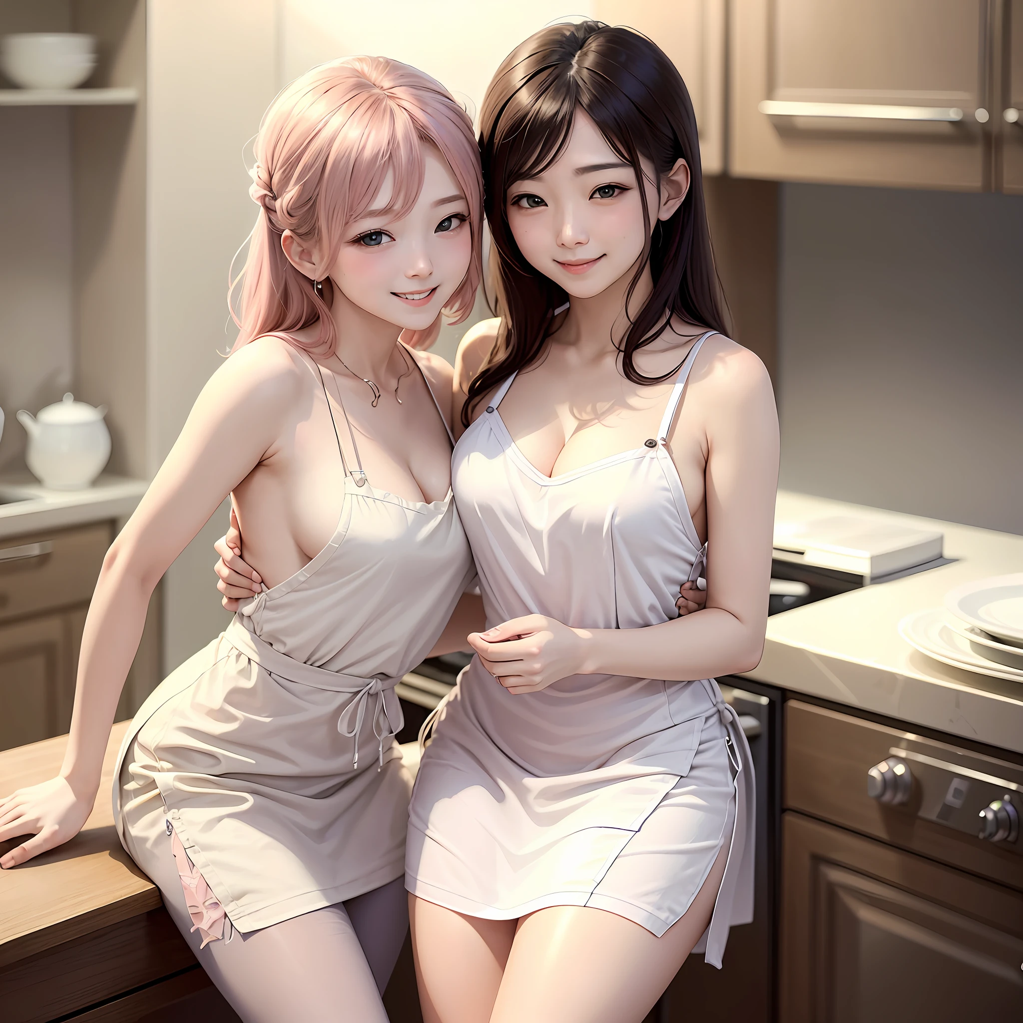 A faint blush，ssmile，
（maidennurse，aprons，kitchens，tableware，no brassiere，，light  smile，，）
looking at viewert，Beutiful women，
 best qualtiy， 超高分辨率 --auto