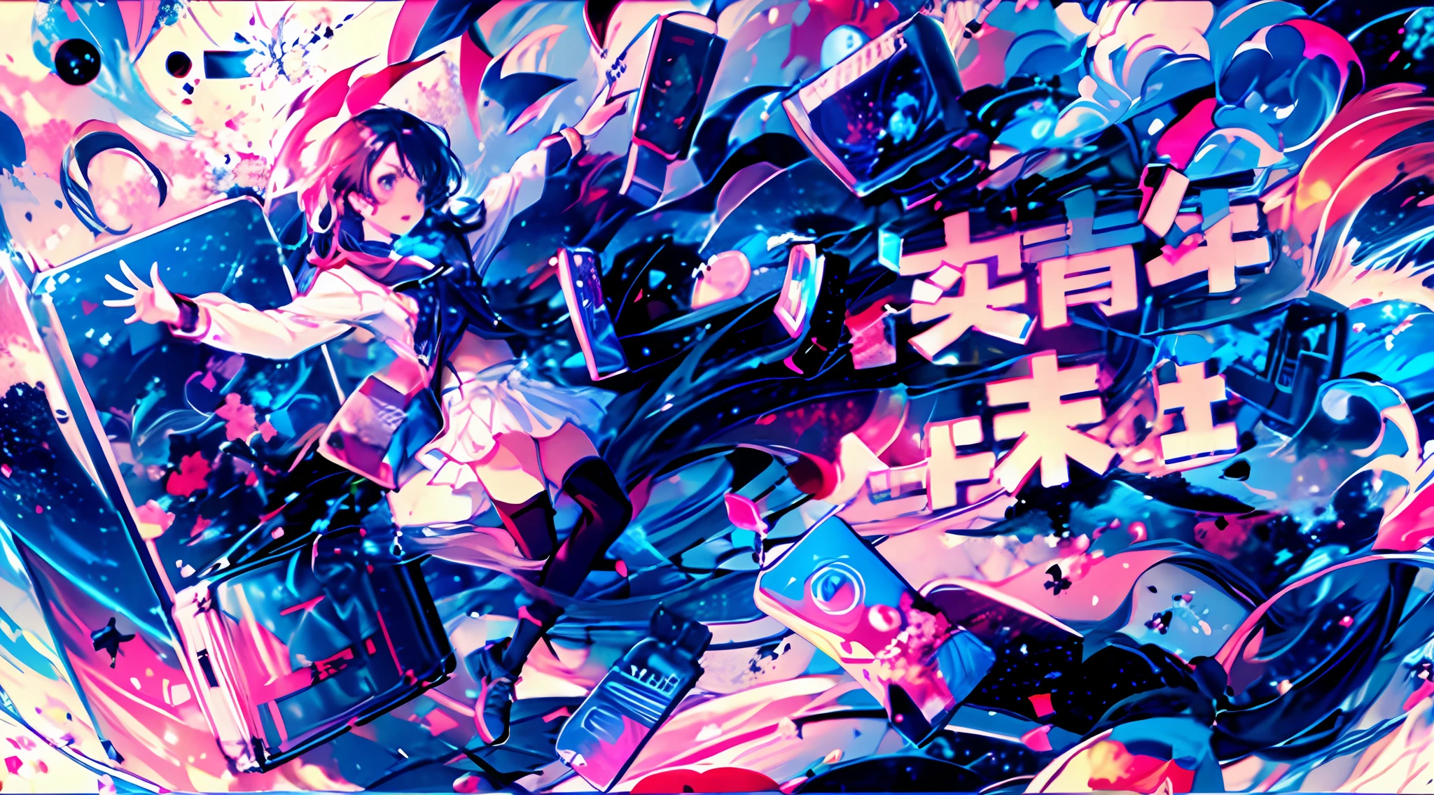 white colors，blue colors，in pink