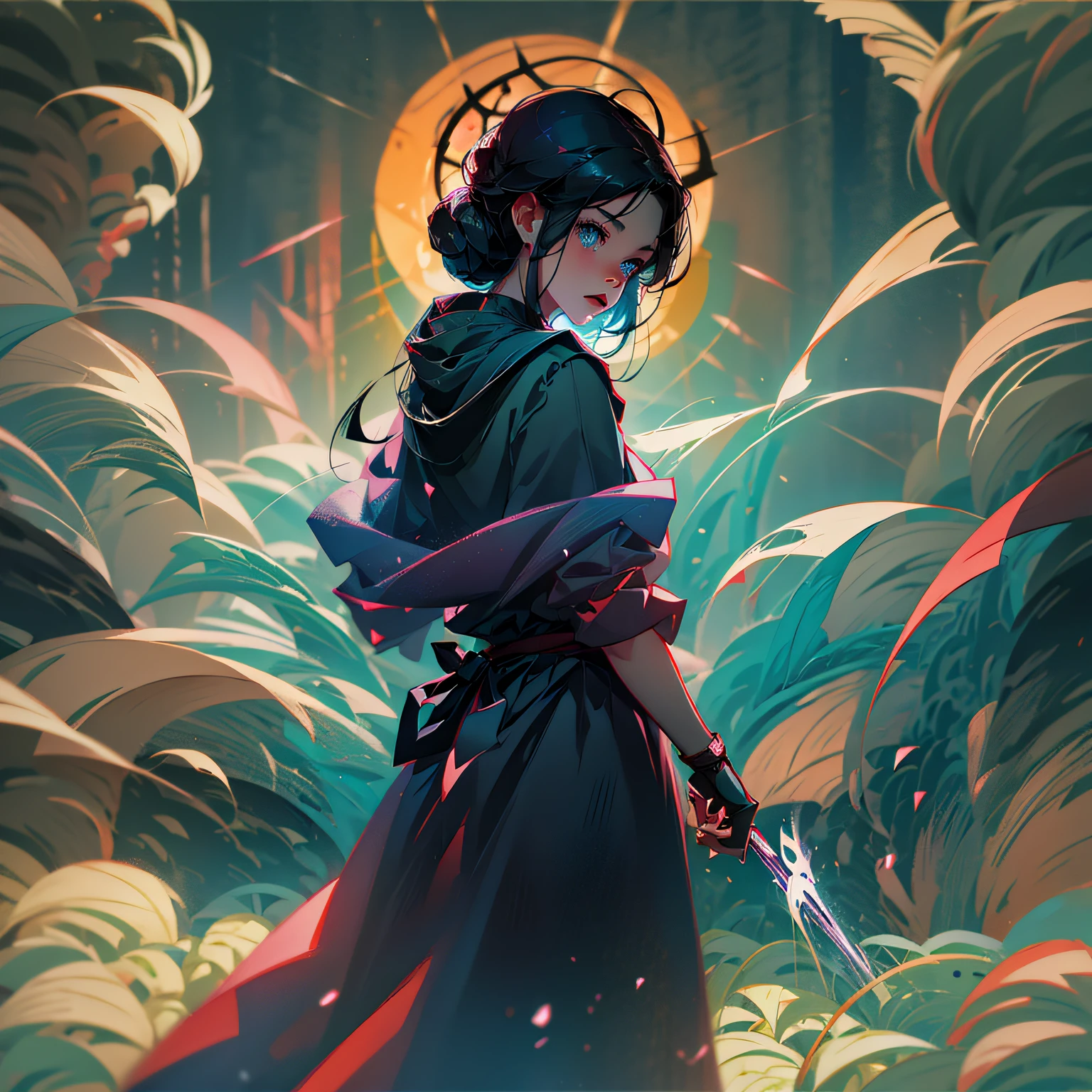 Anri
（（best qualtiy））， （（tmasterpiece））， （A detailed）， ultra - detailed， 1boys， Swing the sword
stare，looking at viewert，（interview：1.3），（deep dark background，the sea：1.3）
ultra - detailed， 1boys，long whitr hair，Cloak --auto