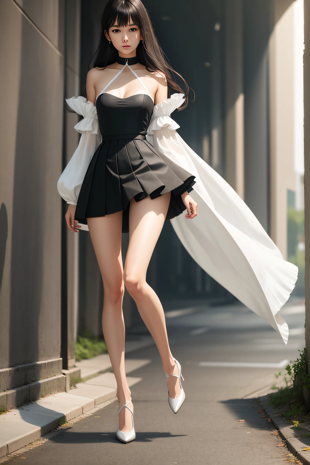 Best quality, super high resolution, (realism: 1.4), 1girl, masterpiece, outdoor, full body, black silk