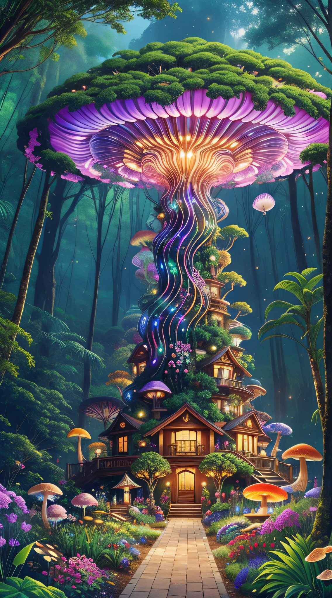 （When arriving on the planet Pandora，Surrounded by many people "Tree of hope" The seeds resemble glowing jellyfish；Towering trees，Can be used as a house to live in、lush rainforest，Extremely colorful，with dynamism、Flowers and plants that glow at night、mushroom...... When this "Garden of Fantasy"