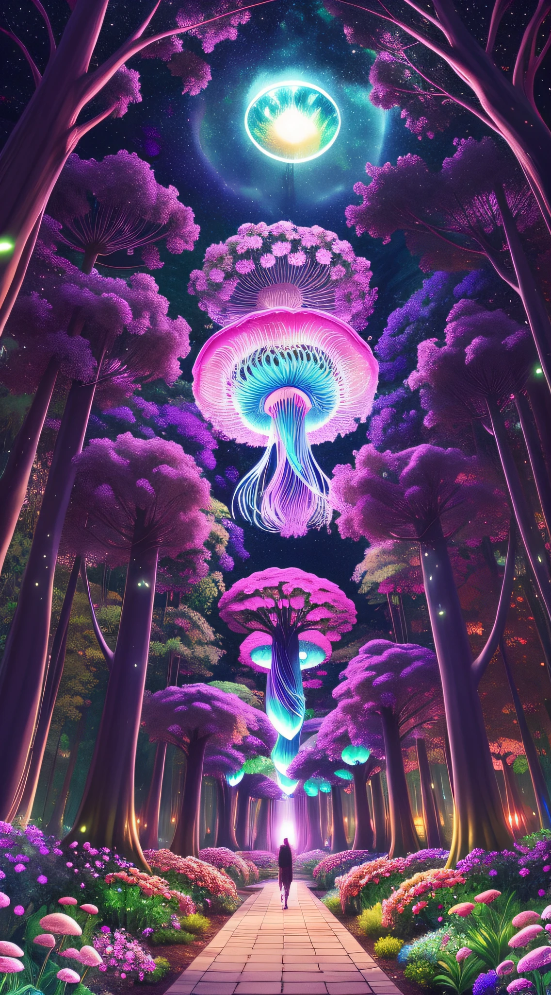 （When arriving on the planet Pandora，Surrounded by many people "Tree of hope" The seeds resemble glowing jellyfish；Towering trees，Can be used as a house to live in、lush rainforest，Extremely colorful，with dynamism、Flowers and plants that glow at night、mushroom...... When this "Garden of Fantasy"