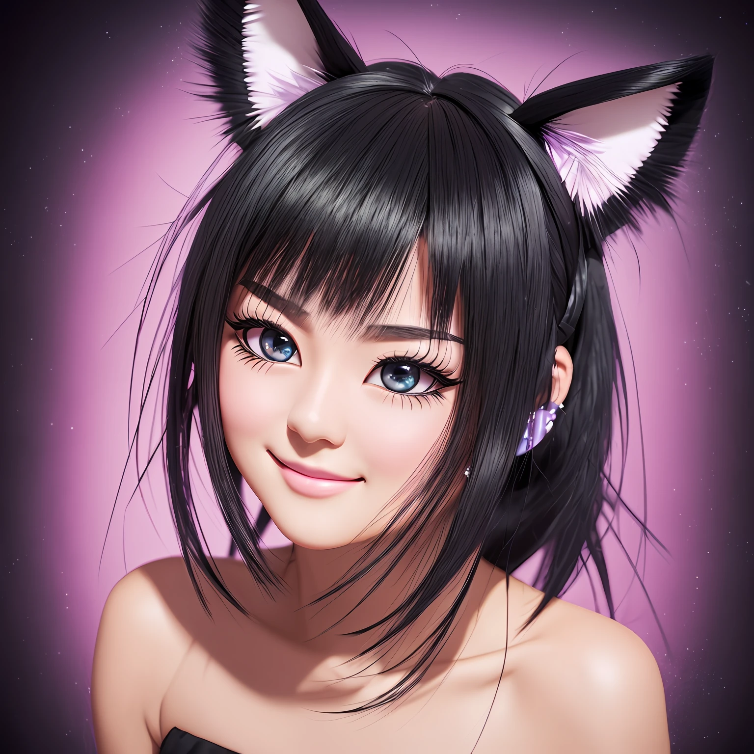 black hair, hair bobbles, wince, longeyelashes, solid circle eyes, fake animal ears, light smile, ear blush, fang, Surrealism, drop shadow, anaglyph, stereogram, tachi-e, pov, atmospheric perspective, 8k, super detail, ccurate, best quality --auto