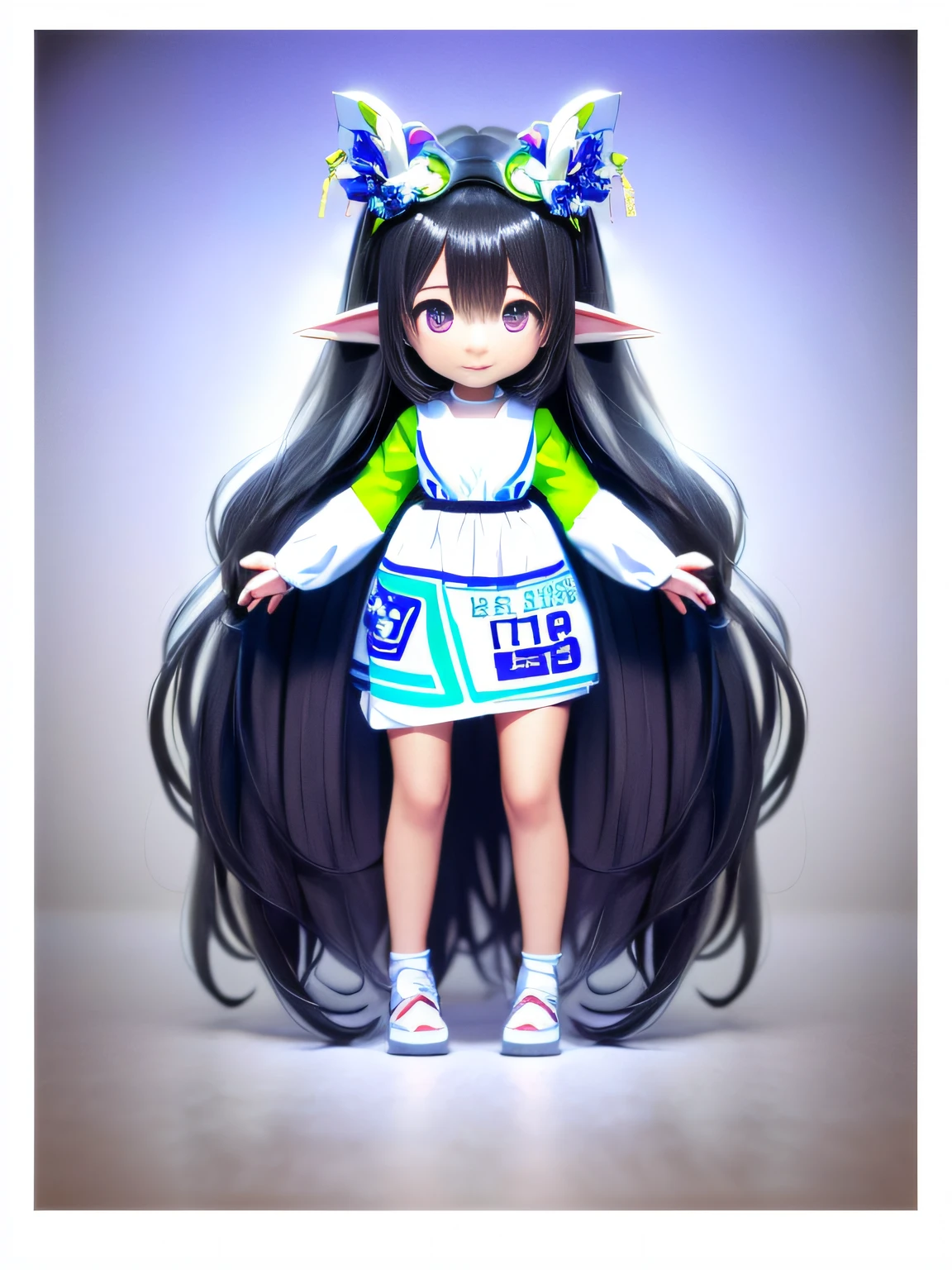 White 3D model, render of a cute 3d anime girl,