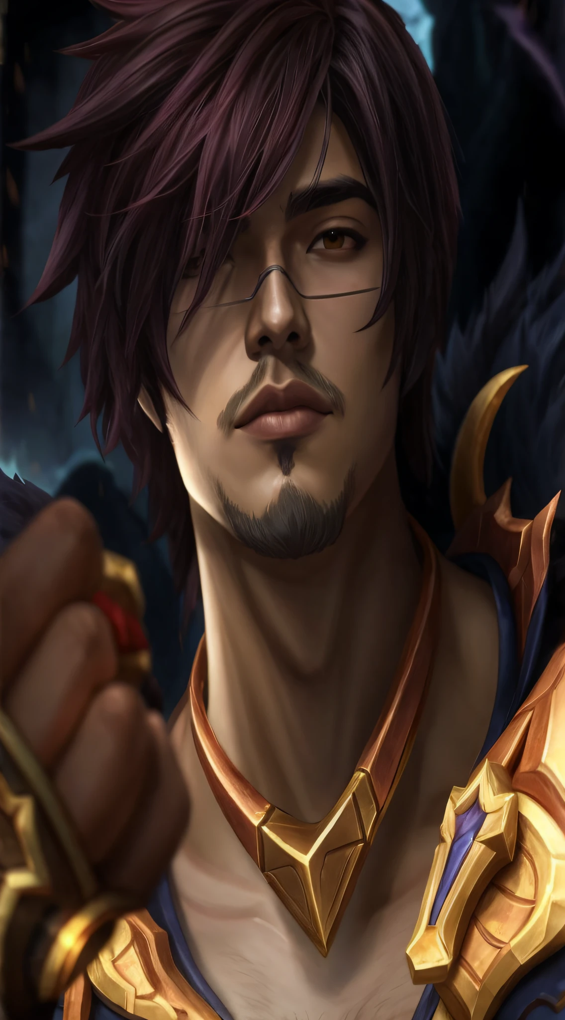 um close up de um homem com uma espada e um colar de ouro, Personagem de League of Legends, Jayce Arcano, Sylas, Heise Jinyao, league of legends champion, Arte do personagem de League of Legends, Estilo League of Legends, de League of Legends, Estilo de League of Legends, Estilo League of Legends, Zenra Taliyah, um paladino masculino humano