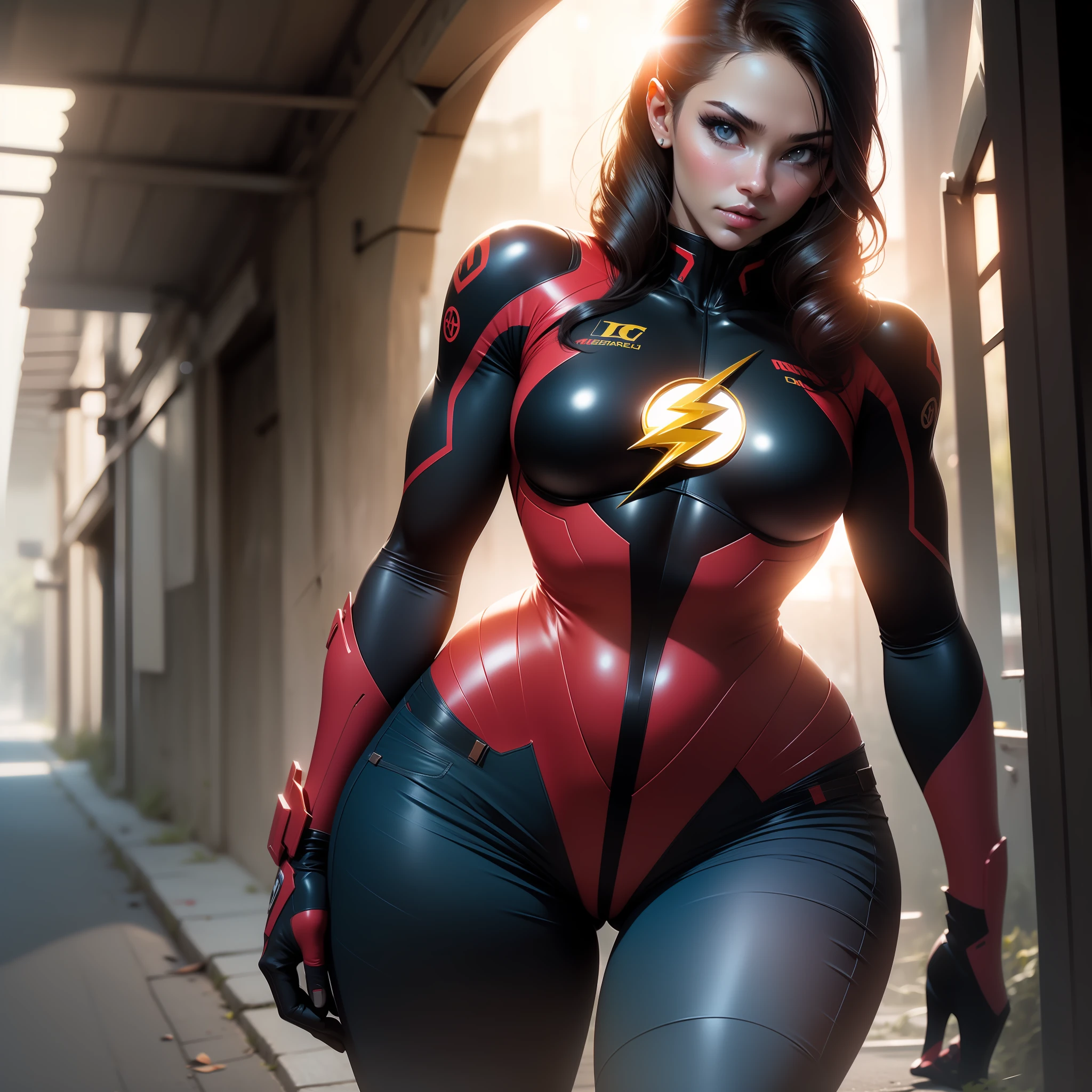 marimas, melhor qualidade,(Beleza), 1girl,Physically-based rendering,Ultra Highres,(Tiroteio de Cowboy: 1.5),cintura estreita, magro, LeonaMS,musculoso,Grandes olhos azuis,pernas longas,jeans,cinto de couro,seios pequenos, olhos inchados, cinto de couro, (cidade chuvosa), pele brilhante, de frente para o espectador, Victory posture,(melhor qualidade)), ((obra-prima)), (detalhado: 1.4), (Absurdo), Hot Latina Woman Fighter Pilot Ready for War, pele escura, (((Flash DC Quadrinhos))), Lightning and lightning, corpo escultural musculoso definido, (((corpo inteiro))), coxas meio grossas nuas, boca fechada, Muscular body covered in technological clothing, Neon Genesis Estilo Evangelion, Cyberpunk, decote generoso, ((seios pequenos perfeitos)), (olhos negros sem pupilas), ((roupa totalmente vermelhas com raios azuis)), (((cabelo loiro escuro curto liso com))), Long and black eyelashes heavy makeup, Liga do Amor, por muito, niji --V5, close to the real, psicopata, cara de louca, Pose sexy, fundo vermelho e branco, clothing 2 pieces, Foi, Centralizado, scale to fit dimensions, HDR (high dynamic range),ray tracing,NVIDIA RTX,Super-Resolution,irreal 5,Subsurface dispersão, Textura PBR, Post-processing, anisotropic filtering, profundidade de campo, Maximum clarity and sharpness, texturas multicamadas, Albedo e mapas Speculares, surface shading, Accurate simulation of light-material interaction, perfectly proportions, octan render, Two-tone lighting, ampla abertura, ISO baixo, white-balance, thirds rule, 8K BRUTO, crysisnanosuit, detalhe da roupa vermelho