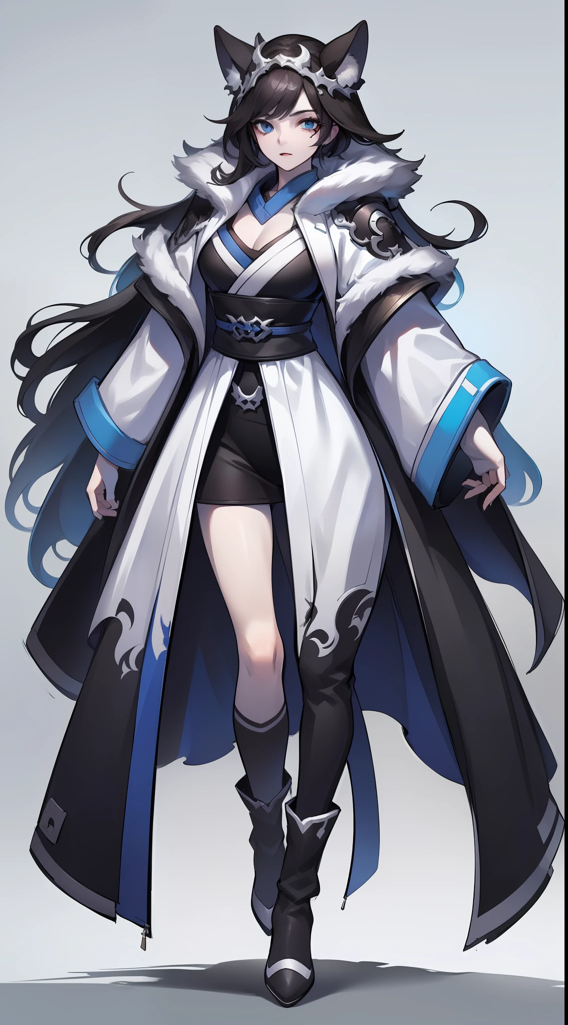 1 woman, resolute eyes, full body, white background, xianxia, hanfu, furry cape, high detail, sketch, denoising, cinematic, white background, super high resolution, best shadow, sharp focus, masterpiece, (very detailed CG unified 8k wallpaper)