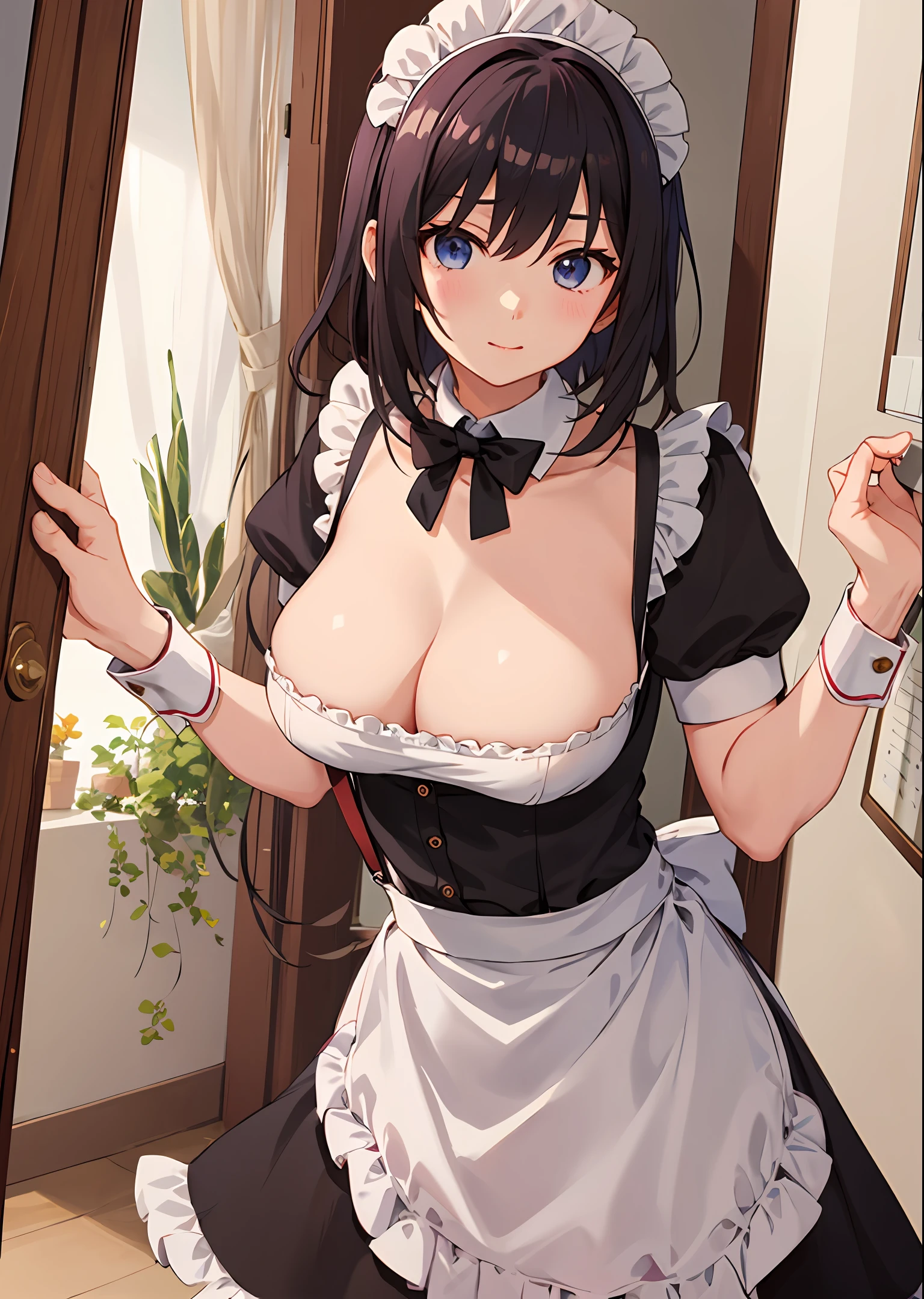 whaite hair, anime big breast,Suspenders,the maid outfit,full bodyesbian,Need,tmasterpiece,