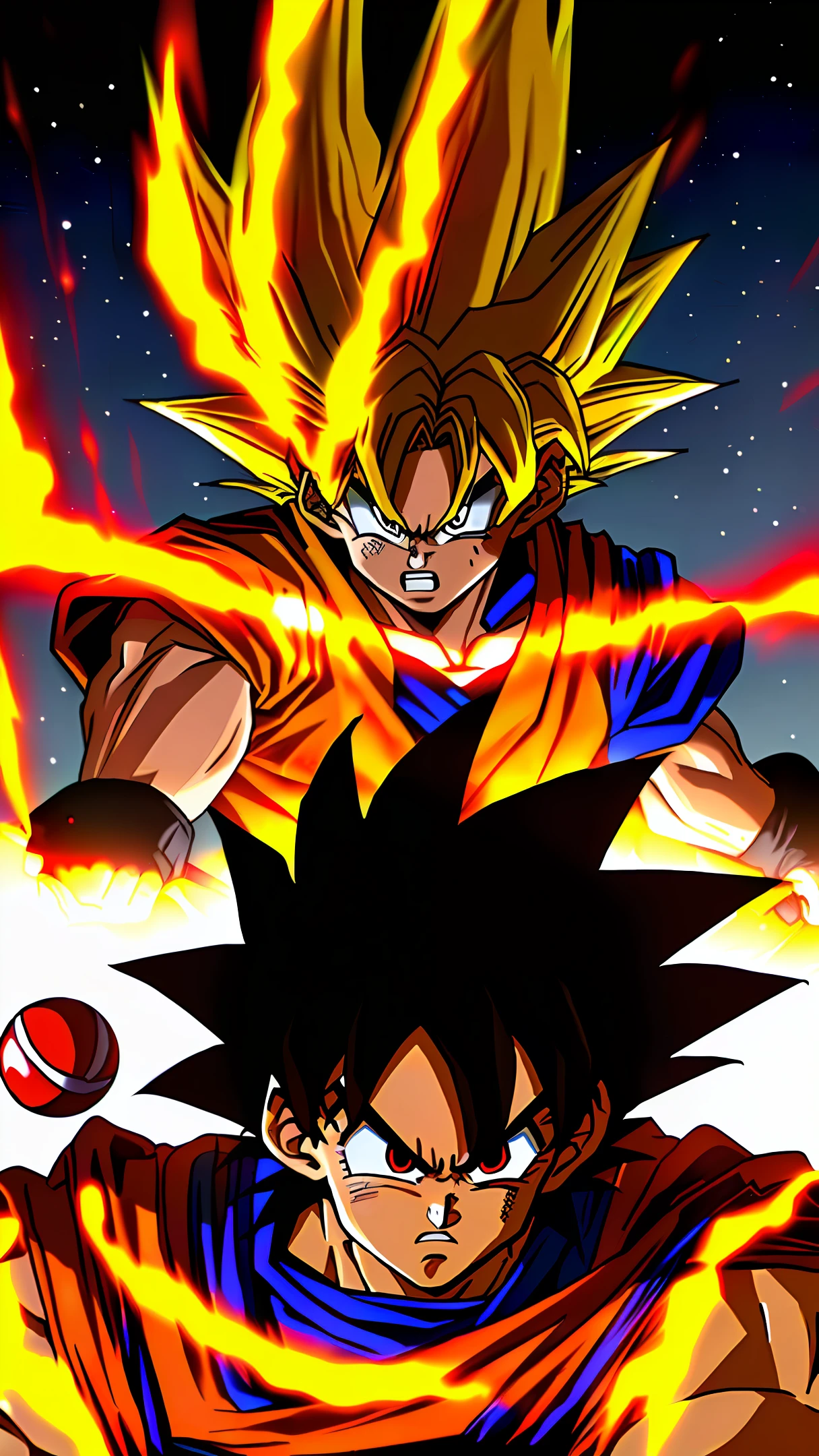 Dragon Ball Son Goku hair glowing fighting pose