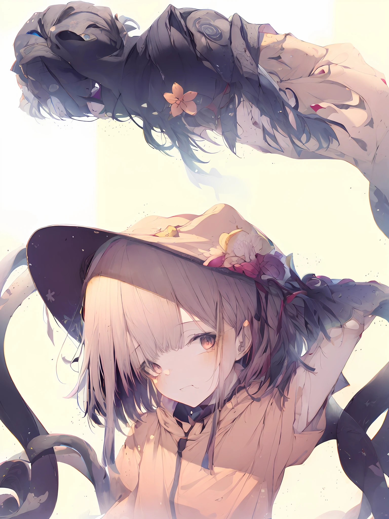 anime girl with a hat and flowers in her hair, lollipop, Guviz, from touhou, Kawasi, zerochan art, from girls frontline, zerochan, Guviz-style artwork, Touhou, girls frontline style, Guweiz in Pixiv ArtStation, touhou project, Fine details. Girl Front