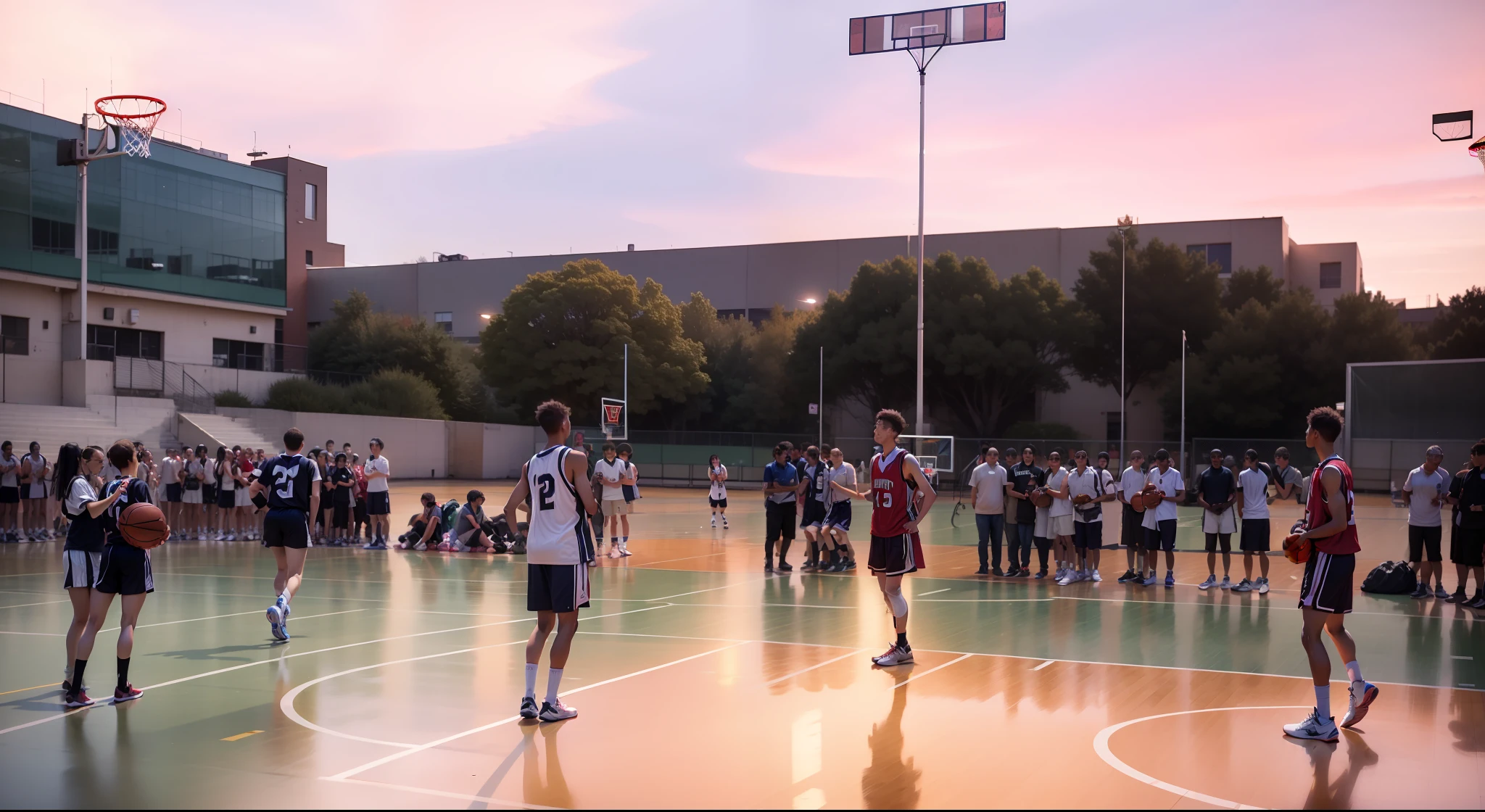 k hd,Male high school student,Basketball game,the setting sun