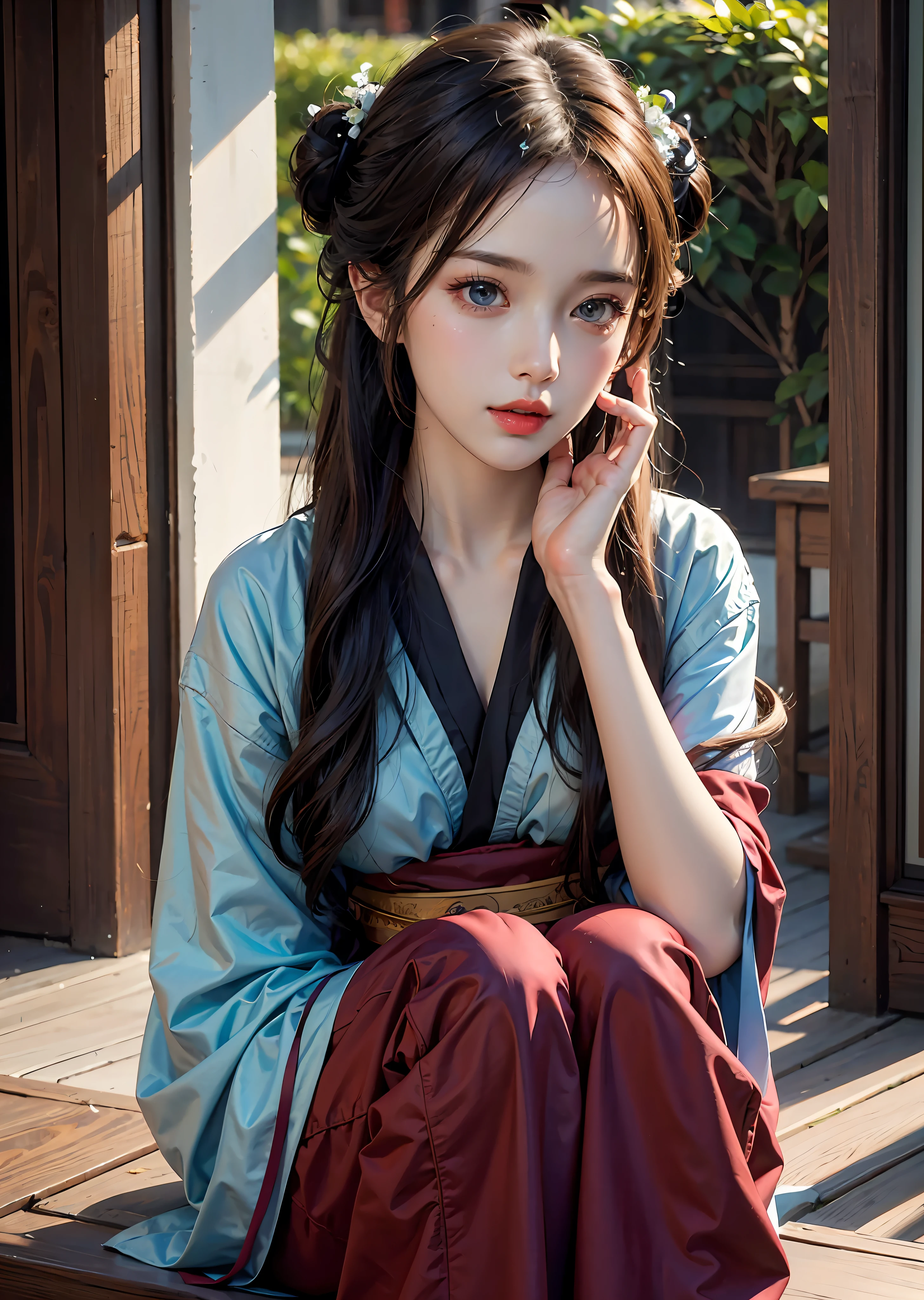 best quality,masterpiece,illustration,an extremely deciple and beautiful,extremely detailed,CG,unity,8k wallpaper,Amazing,finely detail,master,best quality,official art,extremely detailed CG unity 8k wallpaper,absurderes,Incredibly Ridiculous res,hugefilesize, ultra - detailed, A high resolution, The is very detailed, Liuhai, Nice detailed girl, very detailed eyes and faces, Beautiful detailed eyes, light in face,(Hanfu:1.1),1girl, full bodyesbian, Full body photo, ru_qun