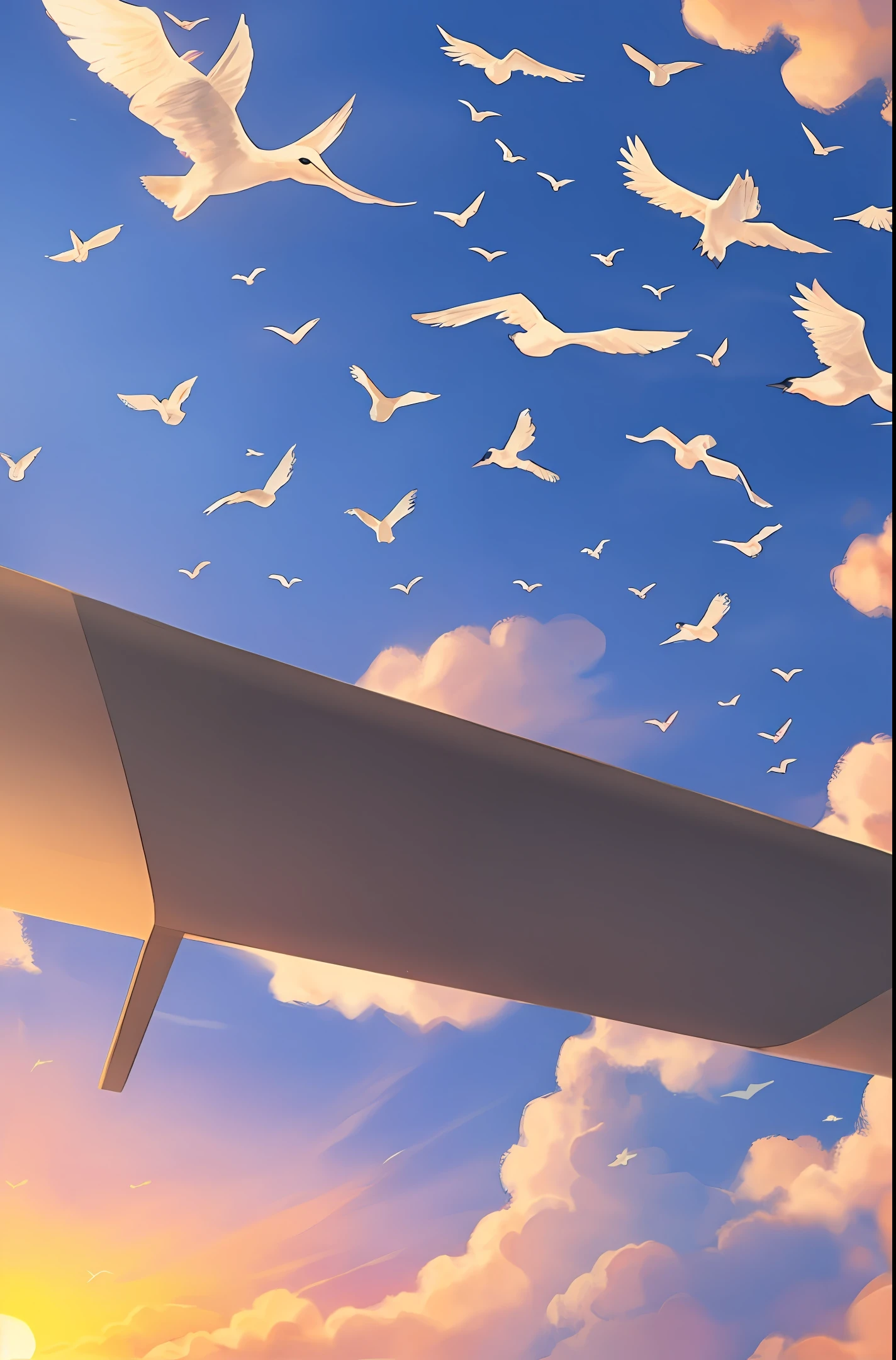 Clouds,flying birds,the setting sun,There are no characters,Background with,Wallpapers