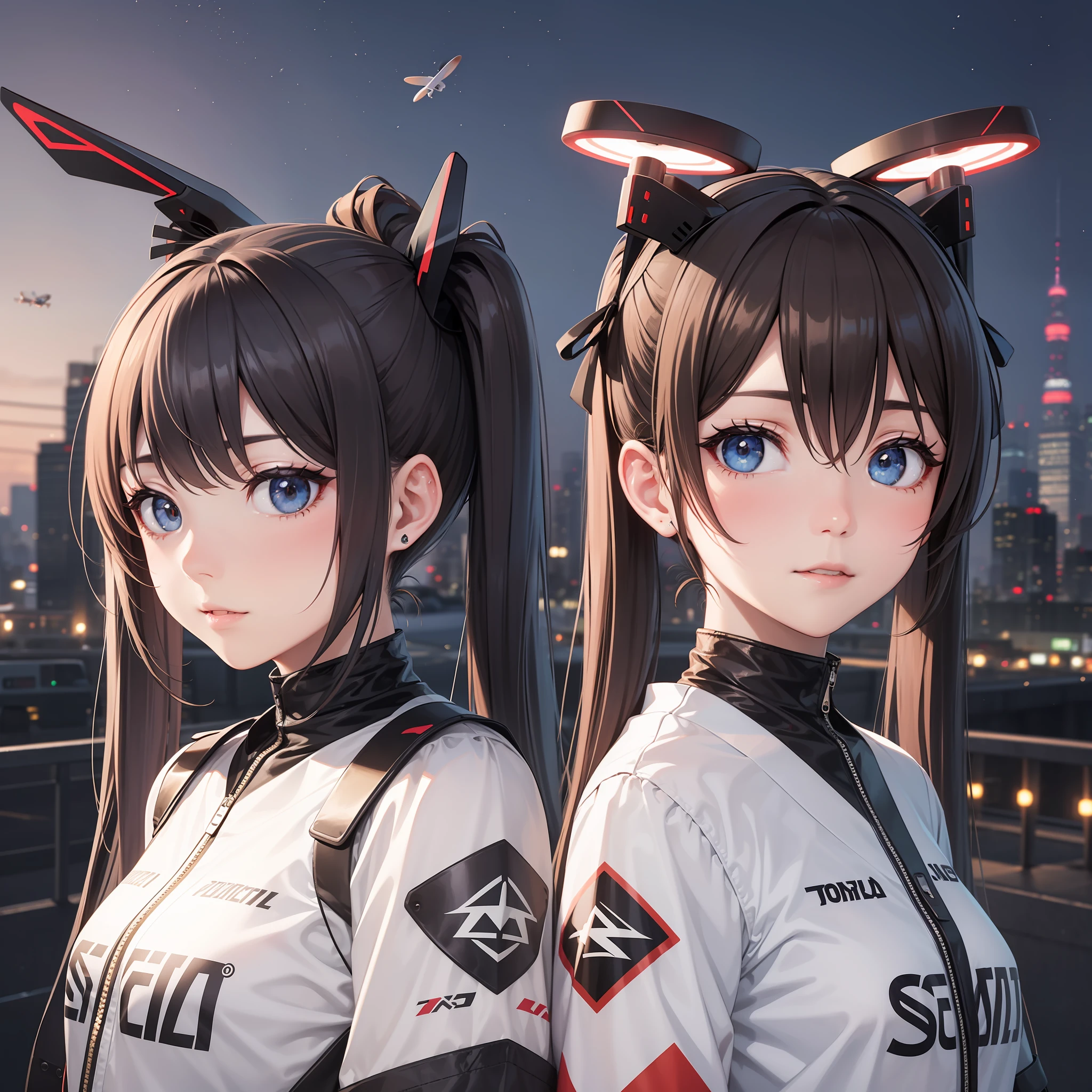 The future of 2050、Japan Night Capital Expressway、Supercars of the future、Has graded hair with twin tails、Odd-eyed and cute virtual idol、Drones fly around