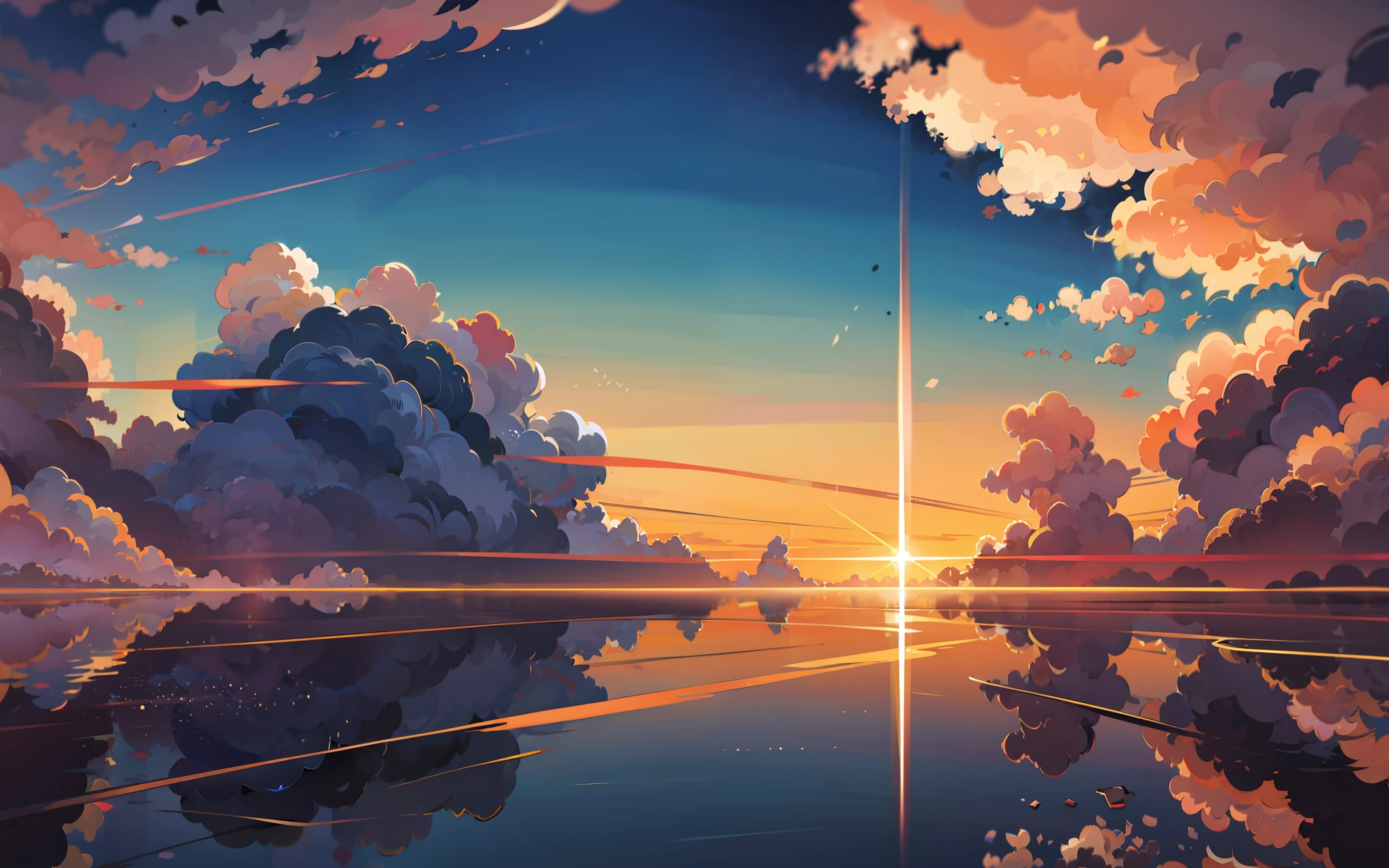 ​​clouds，blue-sky，the setting sun，There are no characters，Background with，Wallpapers